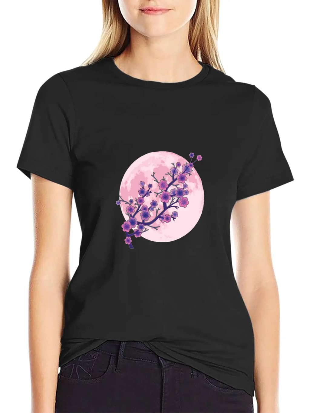Japanese Aesthetic Pink Moon Cherry Blossom Sakura Unisex Casual T-Shirt – Clean Design For Daily Comfort