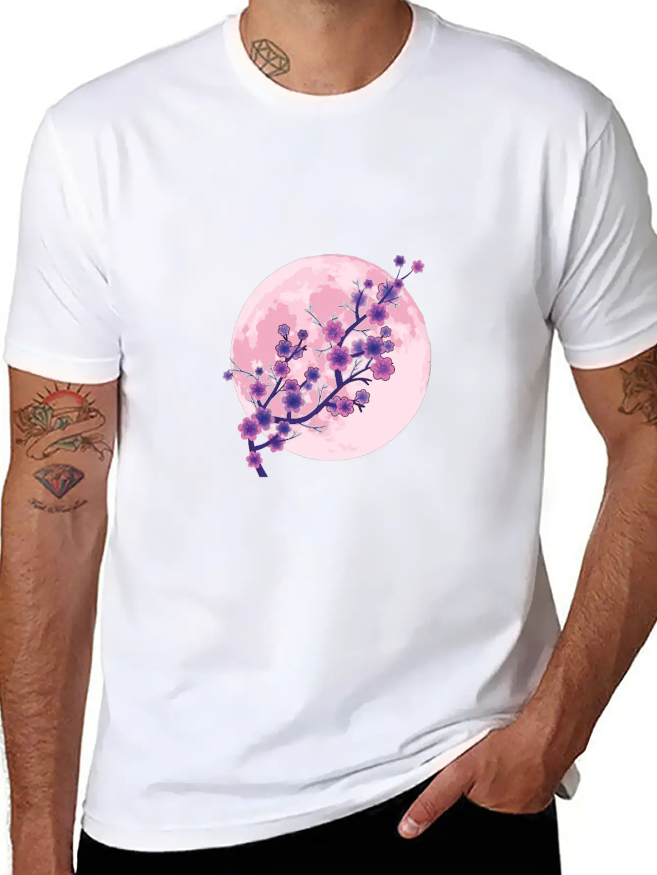 Japanese Aesthetic Pink Moon Cherry Blossom Sakura Unisex Casual T-Shirt – Clean Design For Daily Comfort