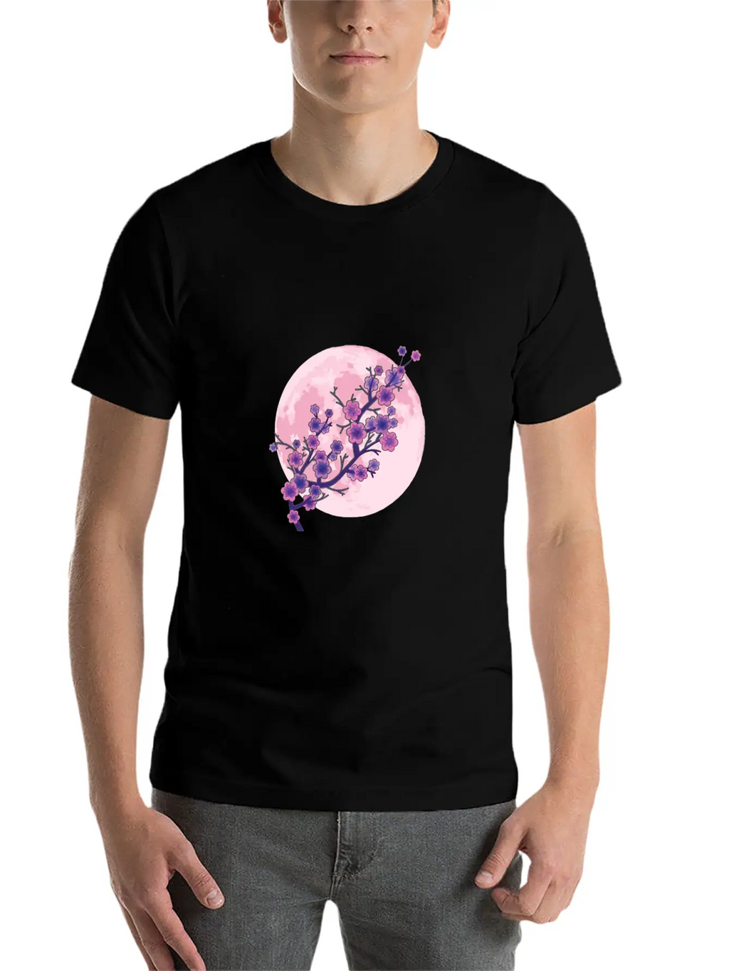 Japanese Aesthetic Pink Moon Cherry Blossom Sakura Unisex Casual T-Shirt – Clean Design For Daily Comfort