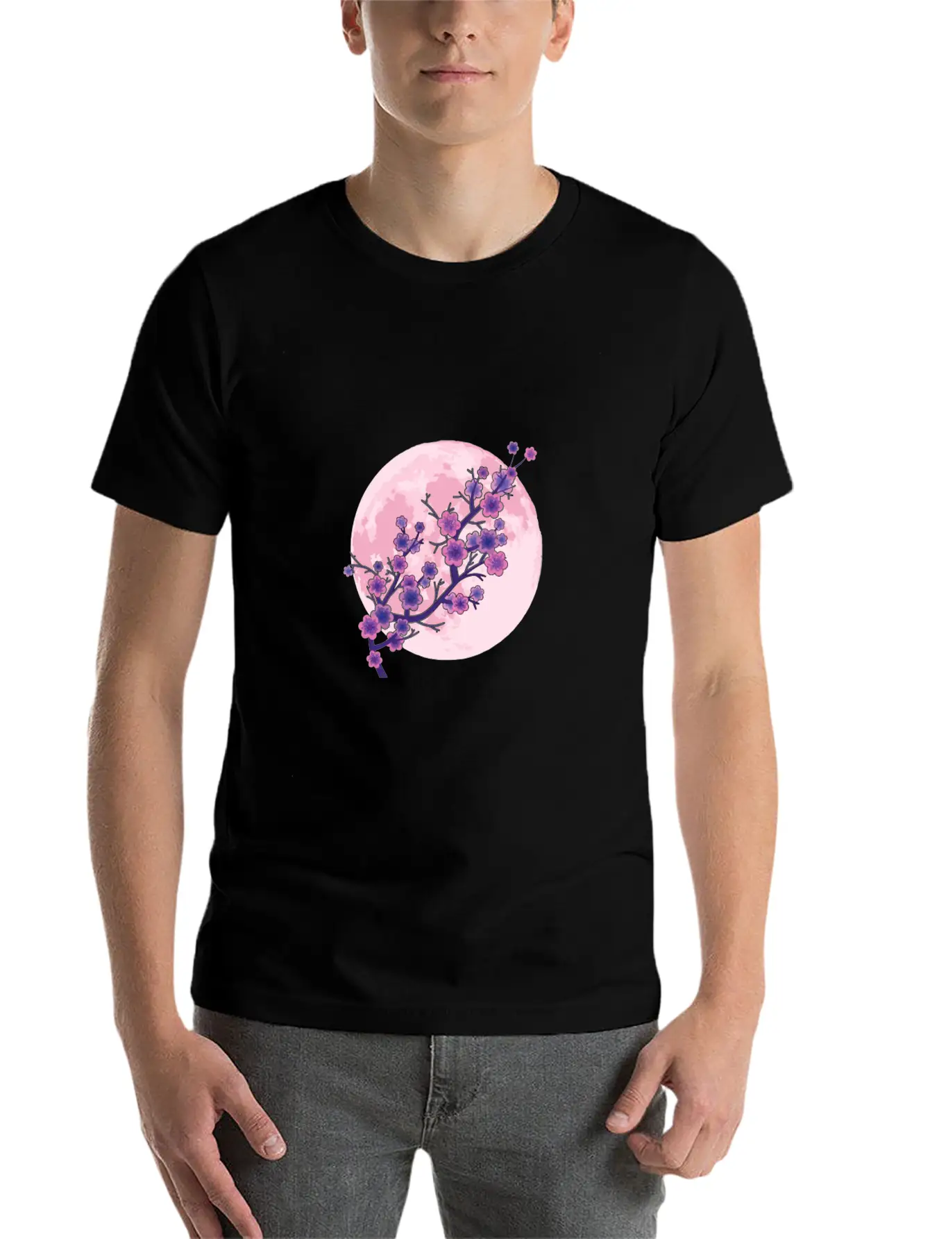 Japanese Aesthetic Pink Moon Cherry Blossom Sakura Unisex Casual T-Shirt – Clean Design For Daily Comfort