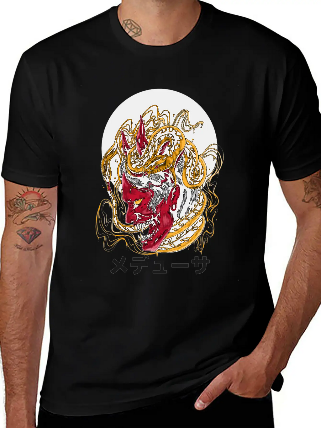 Japanese Horned Oni Snake Mask Essential Cotton Tee For Daily Outfits – Unisex Style