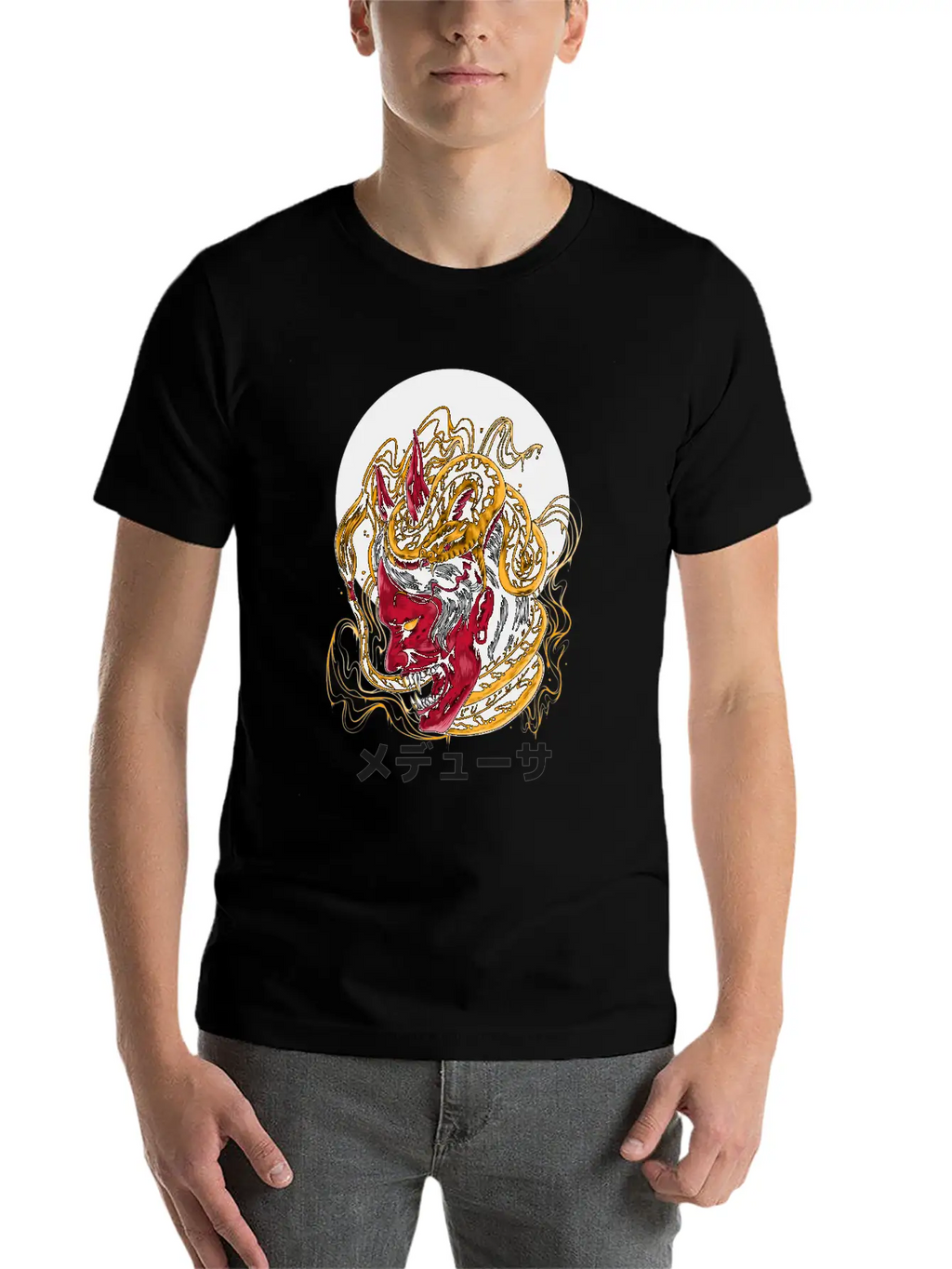 Japanese Horned Oni Snake Mask Essential Cotton Tee For Daily Outfits – Unisex Style
