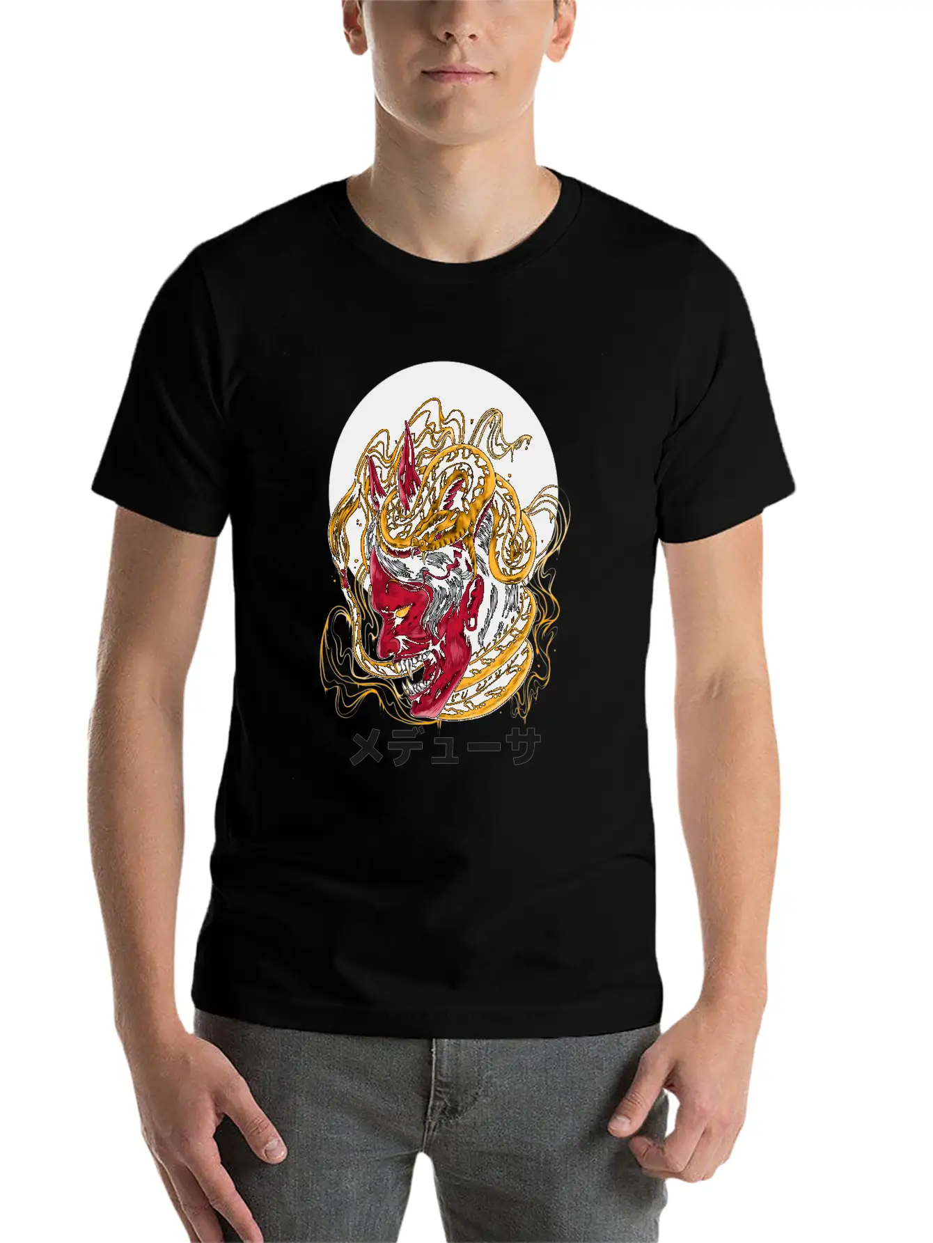 Japanese Horned Oni Snake Mask Essential Cotton Tee For Daily Outfits – Unisex Style