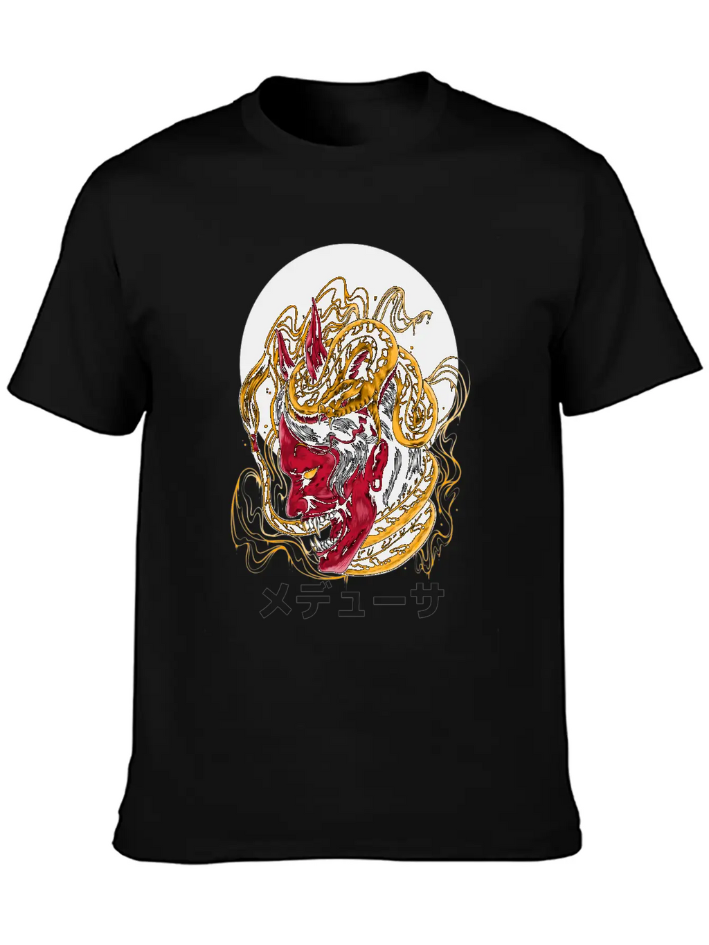 Japanese Horned Oni Snake Mask Essential Cotton Tee For Daily Outfits – Unisex Style
