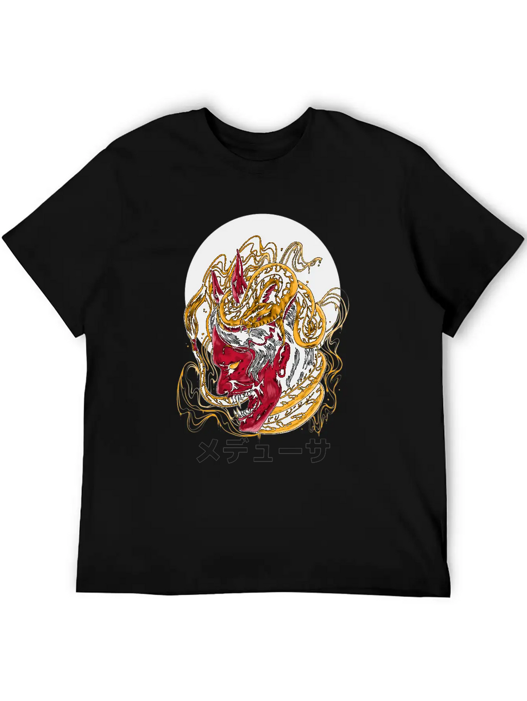Japanese Horned Oni Snake Mask Essential Cotton Tee For Daily Outfits – Unisex Style