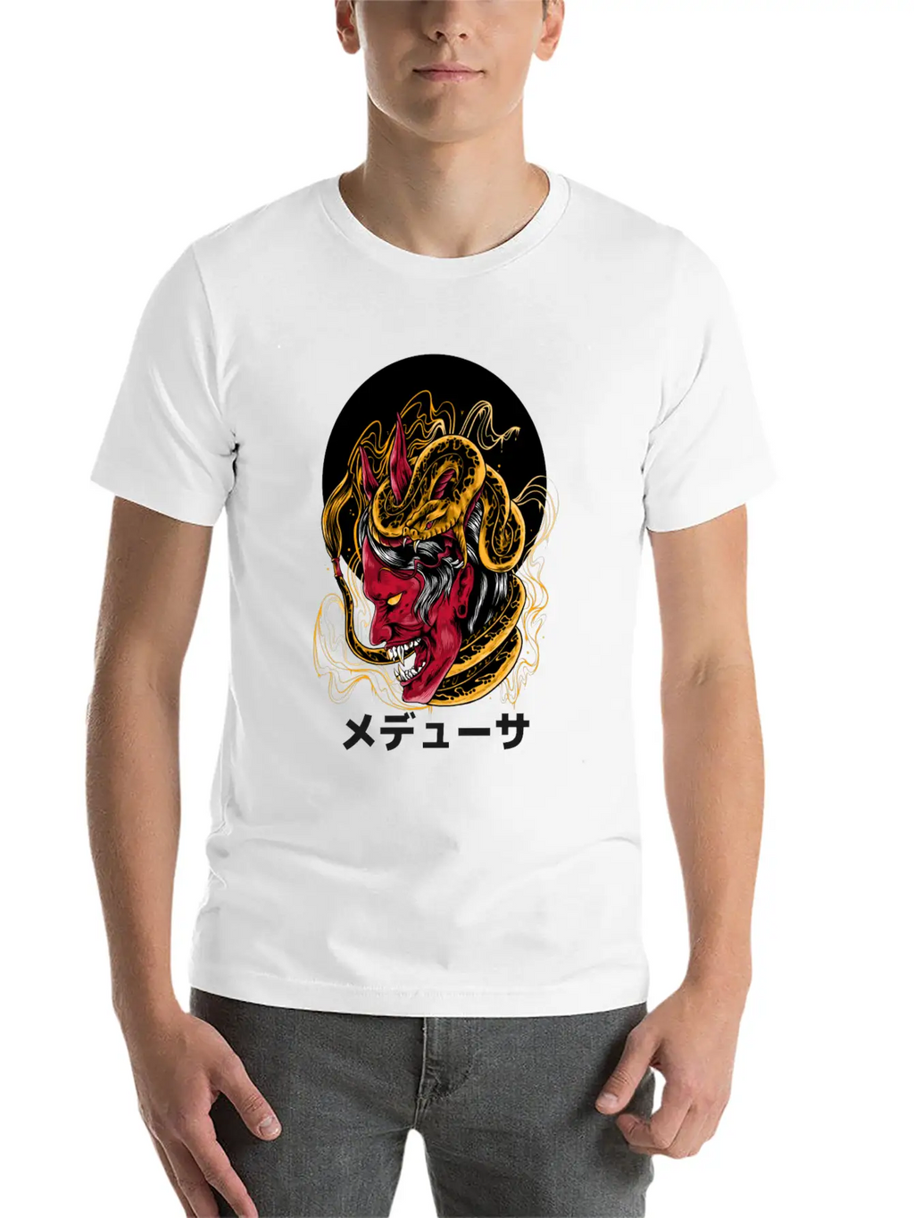 Japanese Horned Oni Snake Mask Essential Cotton Tee For Daily Outfits – Unisex Style