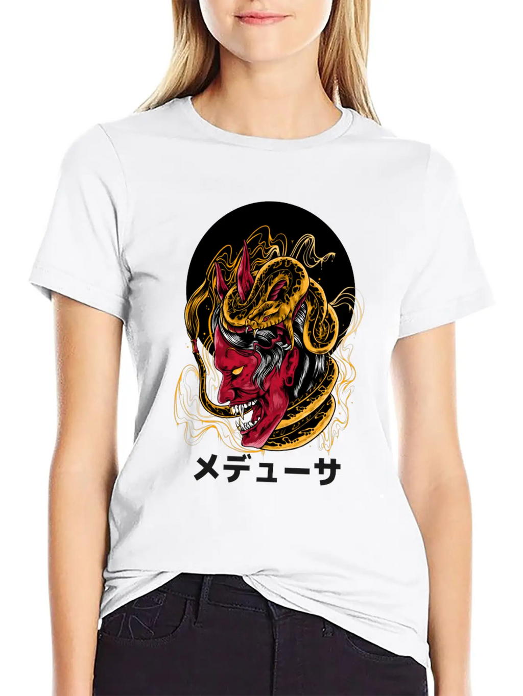 Japanese Horned Oni Snake Mask Essential Cotton Tee For Daily Outfits – Unisex Style