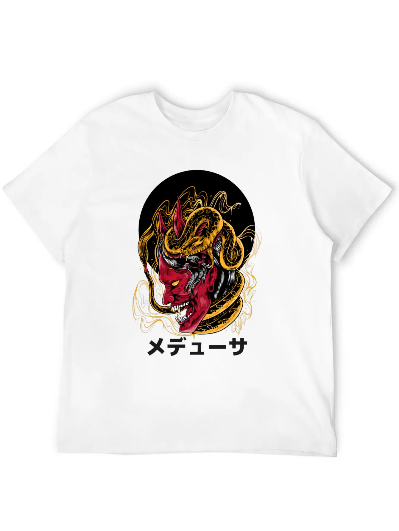 Japanese Horned Oni Snake Mask Essential Cotton Tee For Daily Outfits – Unisex Style