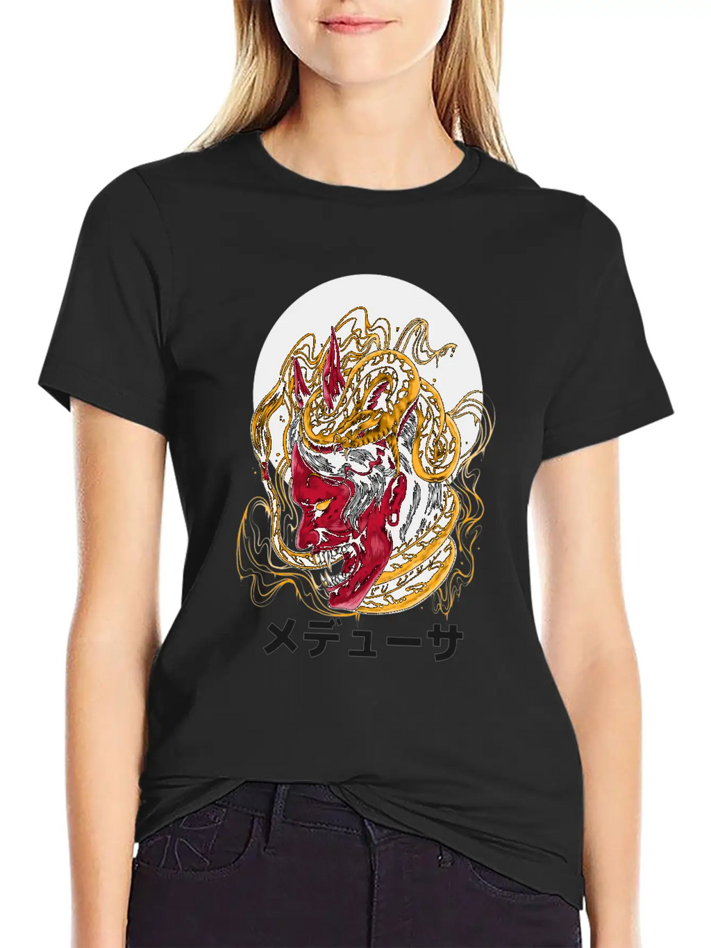 Japanese Horned Oni Snake Mask Essential Cotton Tee For Daily Outfits – Unisex Style
