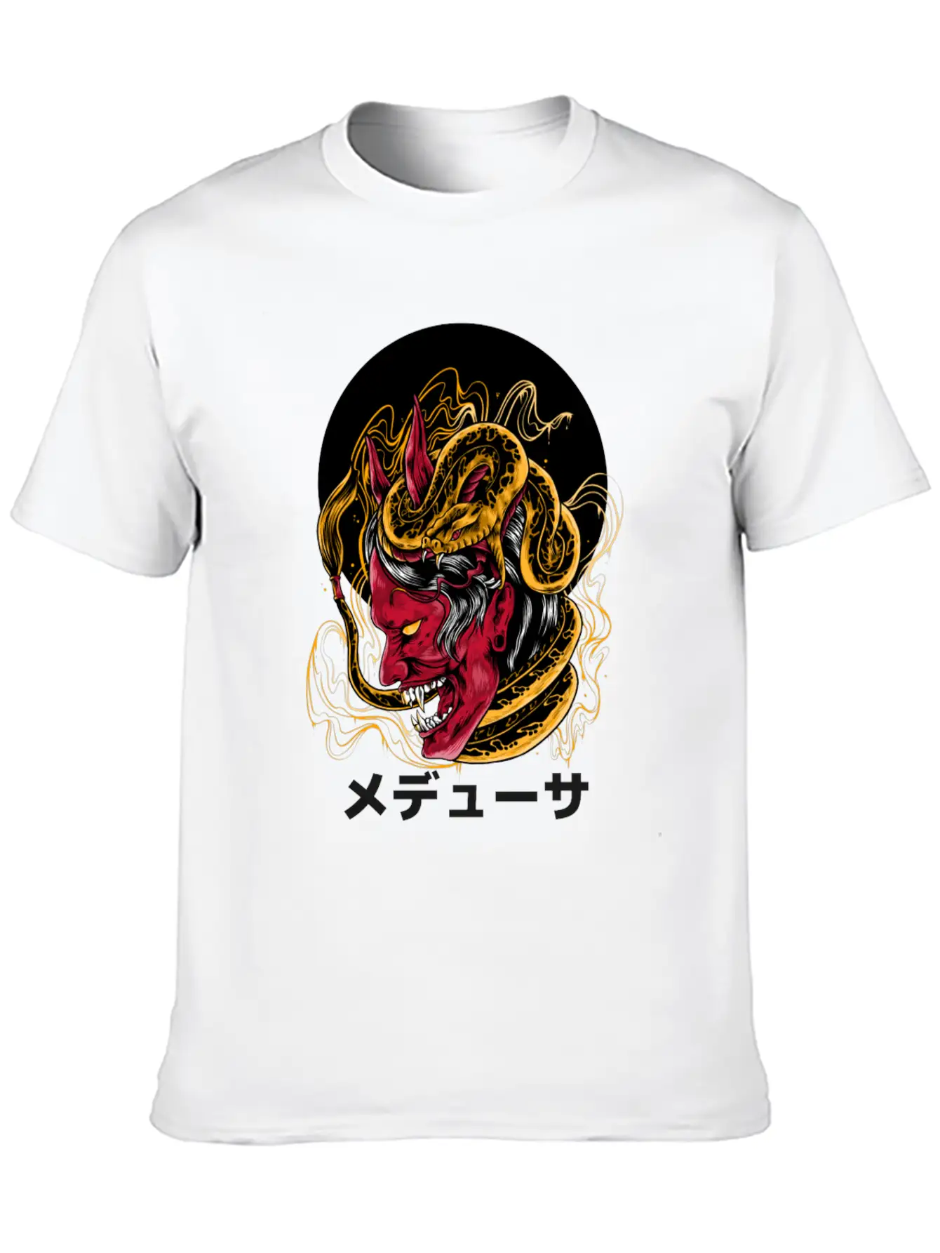 Japanese Horned Oni Snake Mask Essential Cotton Tee For Daily Outfits – Unisex Style