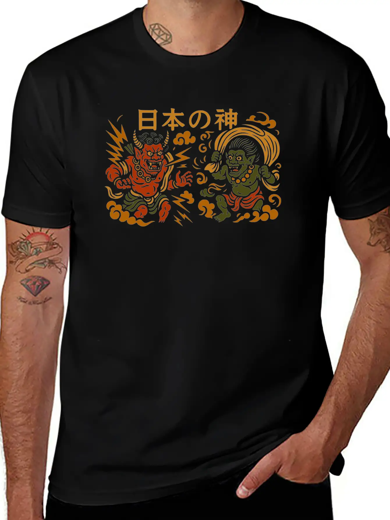Japanese Thunder & Wind Gods Raijin & Fujin Casual Graphic T-Shirt – Simple And Comfortable Daily Wear