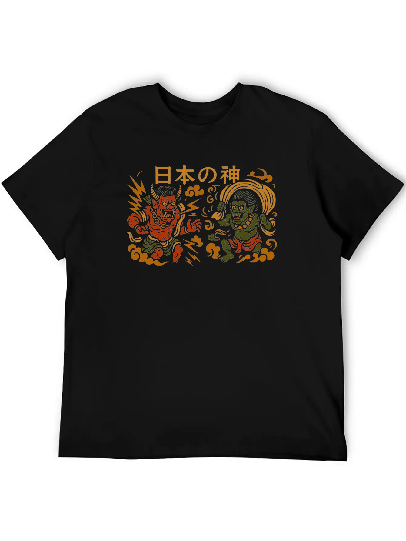Japanese Thunder & Wind Gods Raijin & Fujin Casual Graphic T-Shirt – Simple And Comfortable Daily Wear