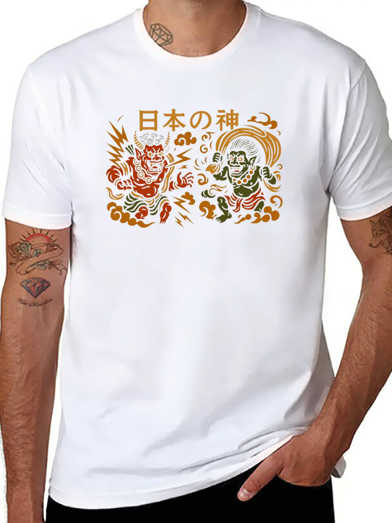 Japanese Thunder & Wind Gods Raijin & Fujin Casual Graphic T-Shirt – Simple And Comfortable Daily Wear