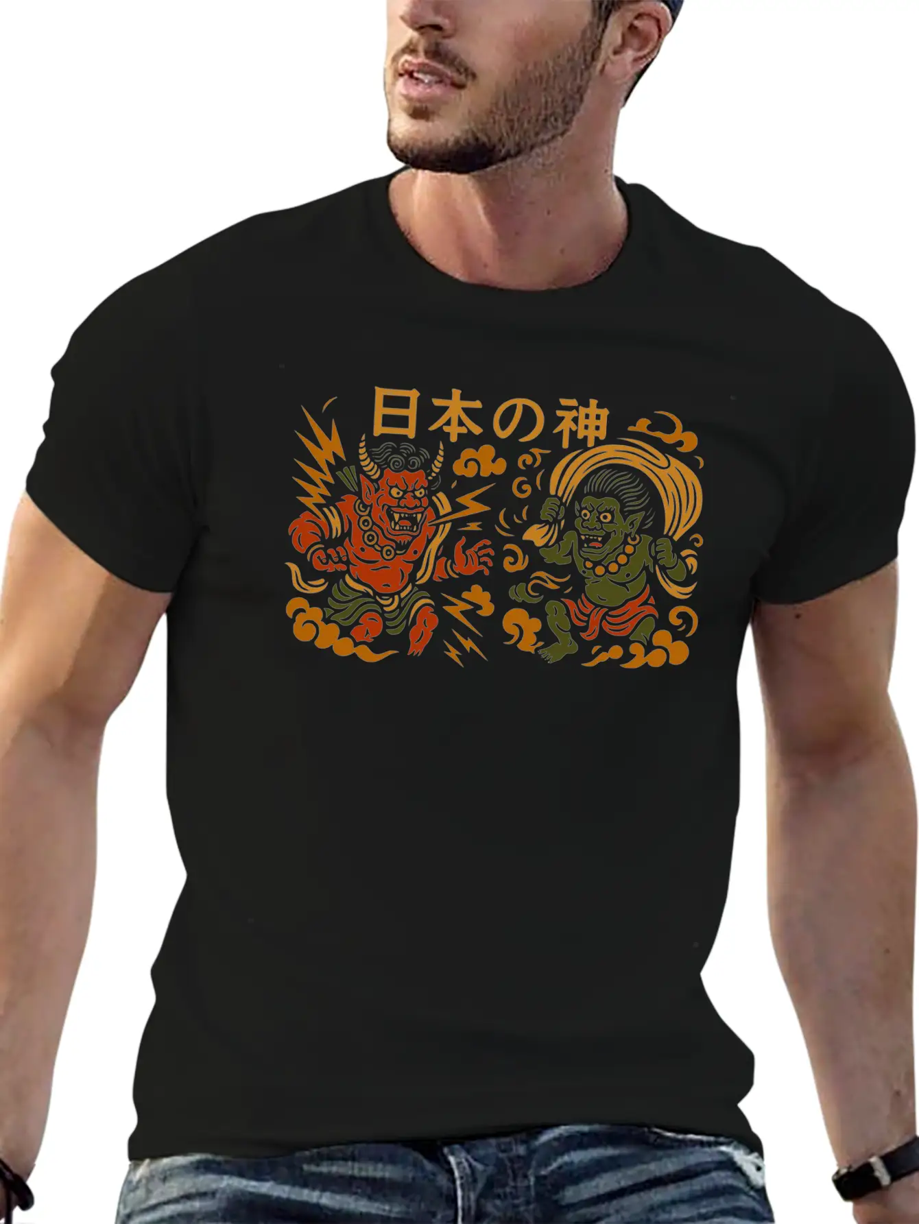 Japanese Thunder & Wind Gods Raijin & Fujin Casual Graphic T-Shirt – Simple And Comfortable Daily Wear