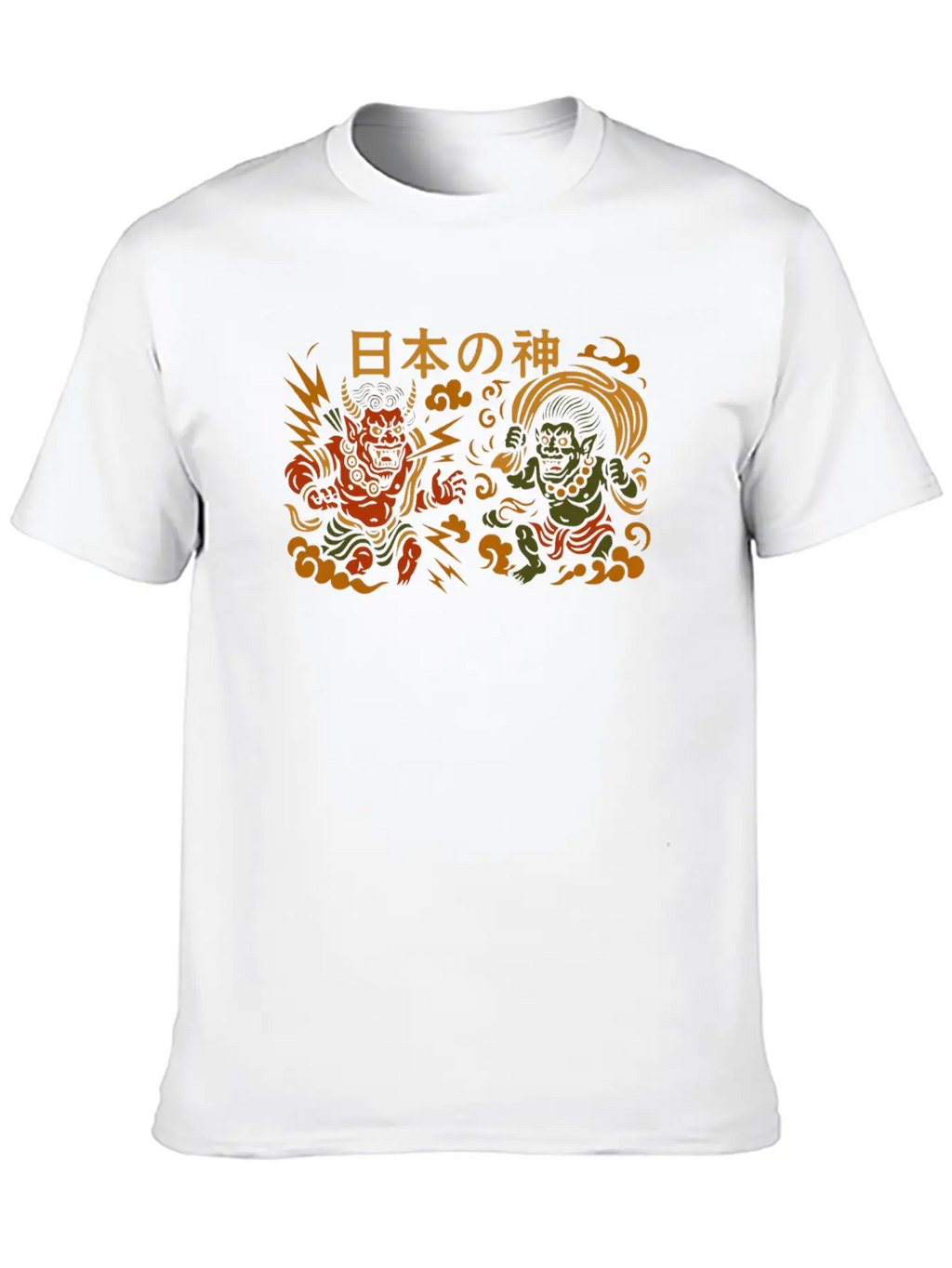 Japanese Thunder & Wind Gods Raijin & Fujin Casual Graphic T-Shirt – Simple And Comfortable Daily Wear