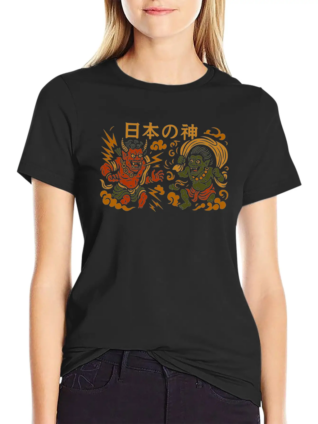 Japanese Thunder & Wind Gods Raijin & Fujin Casual Graphic T-Shirt – Simple And Comfortable Daily Wear
