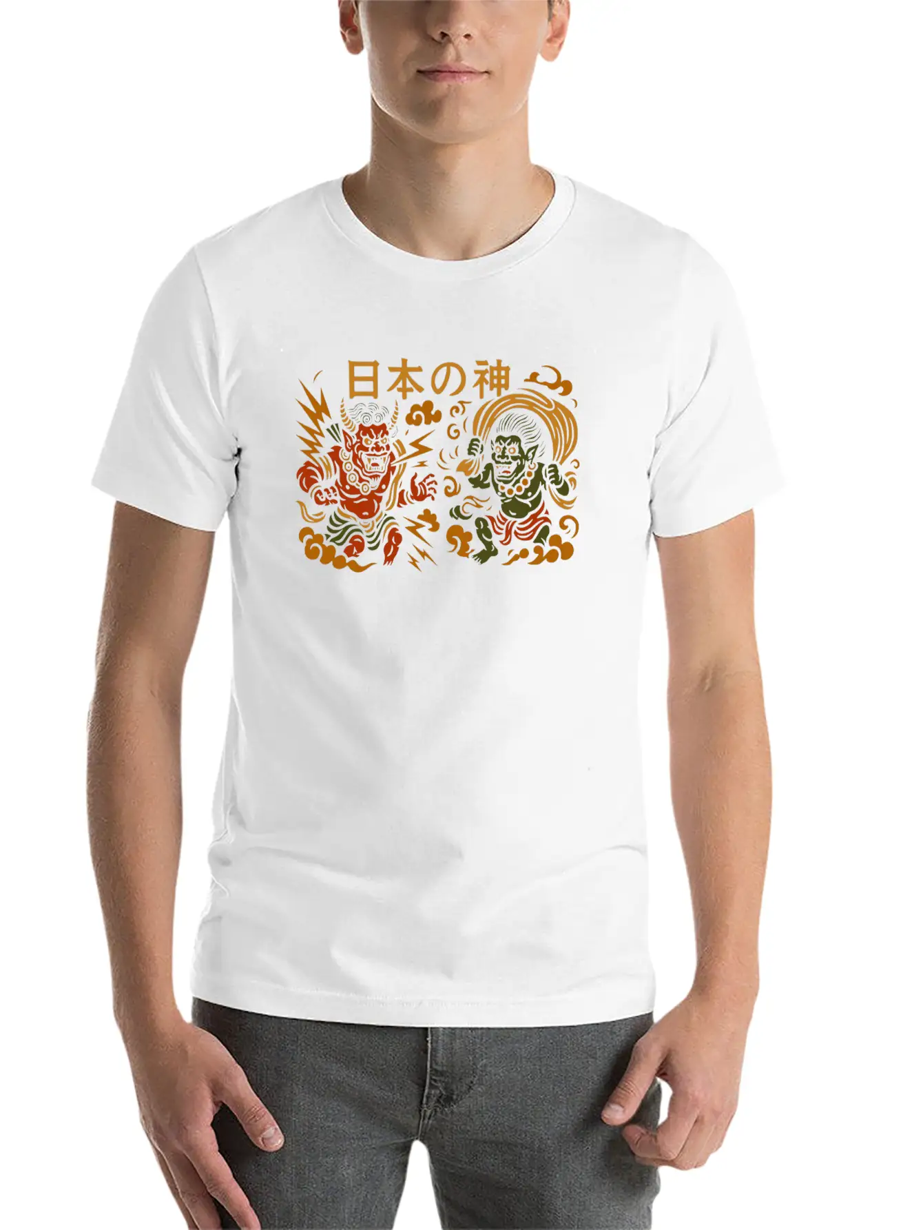 Japanese Thunder & Wind Gods Raijin & Fujin Casual Graphic T-Shirt – Simple And Comfortable Daily Wear