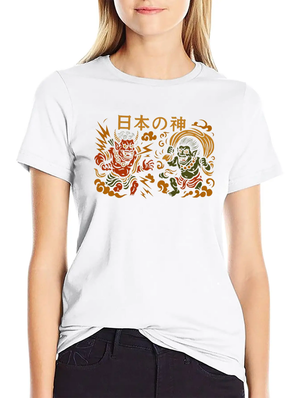 Japanese Thunder & Wind Gods Raijin & Fujin Casual Graphic T-Shirt – Simple And Comfortable Daily Wear
