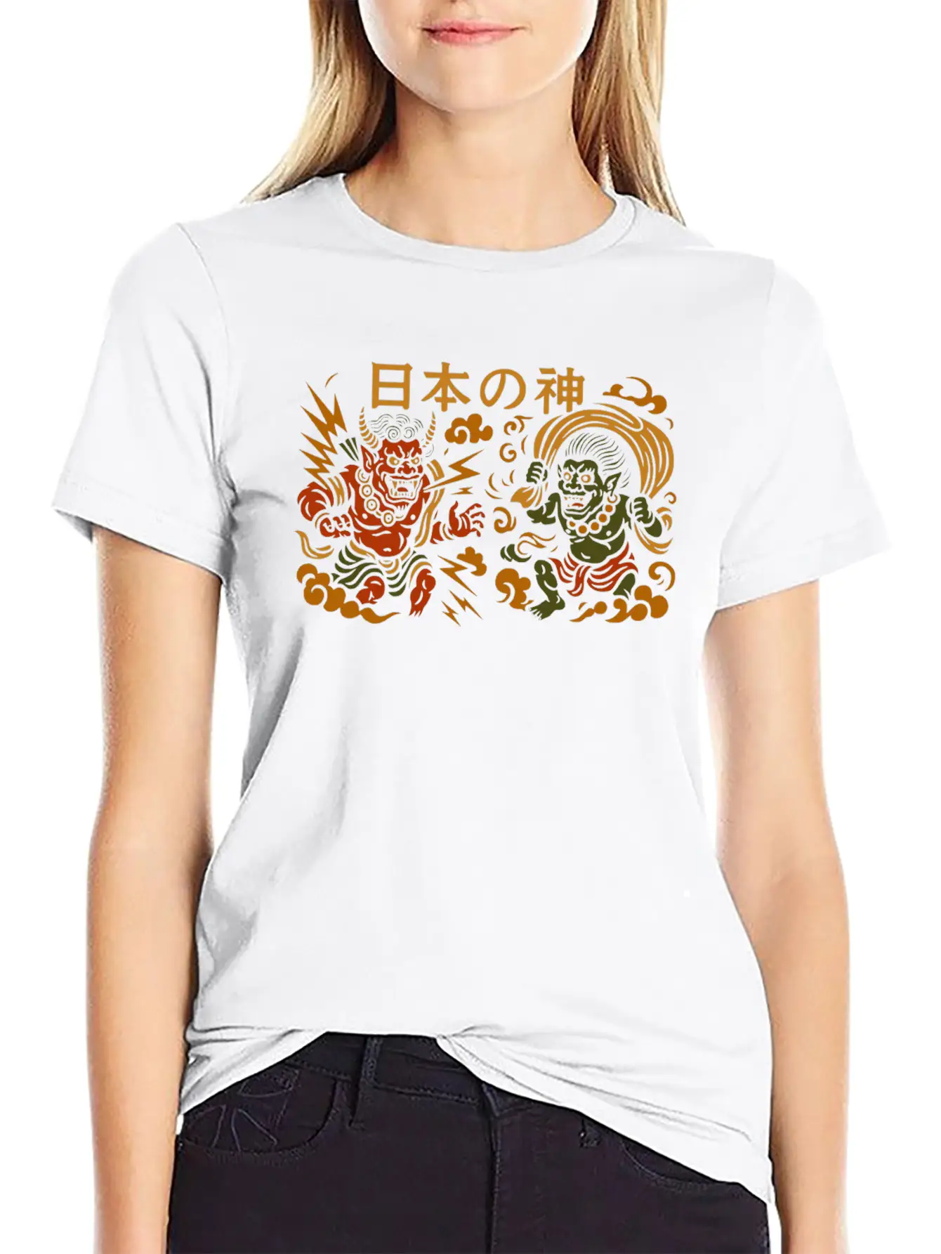 Japanese Thunder & Wind Gods Raijin & Fujin Casual Graphic T-Shirt – Simple And Comfortable Daily Wear