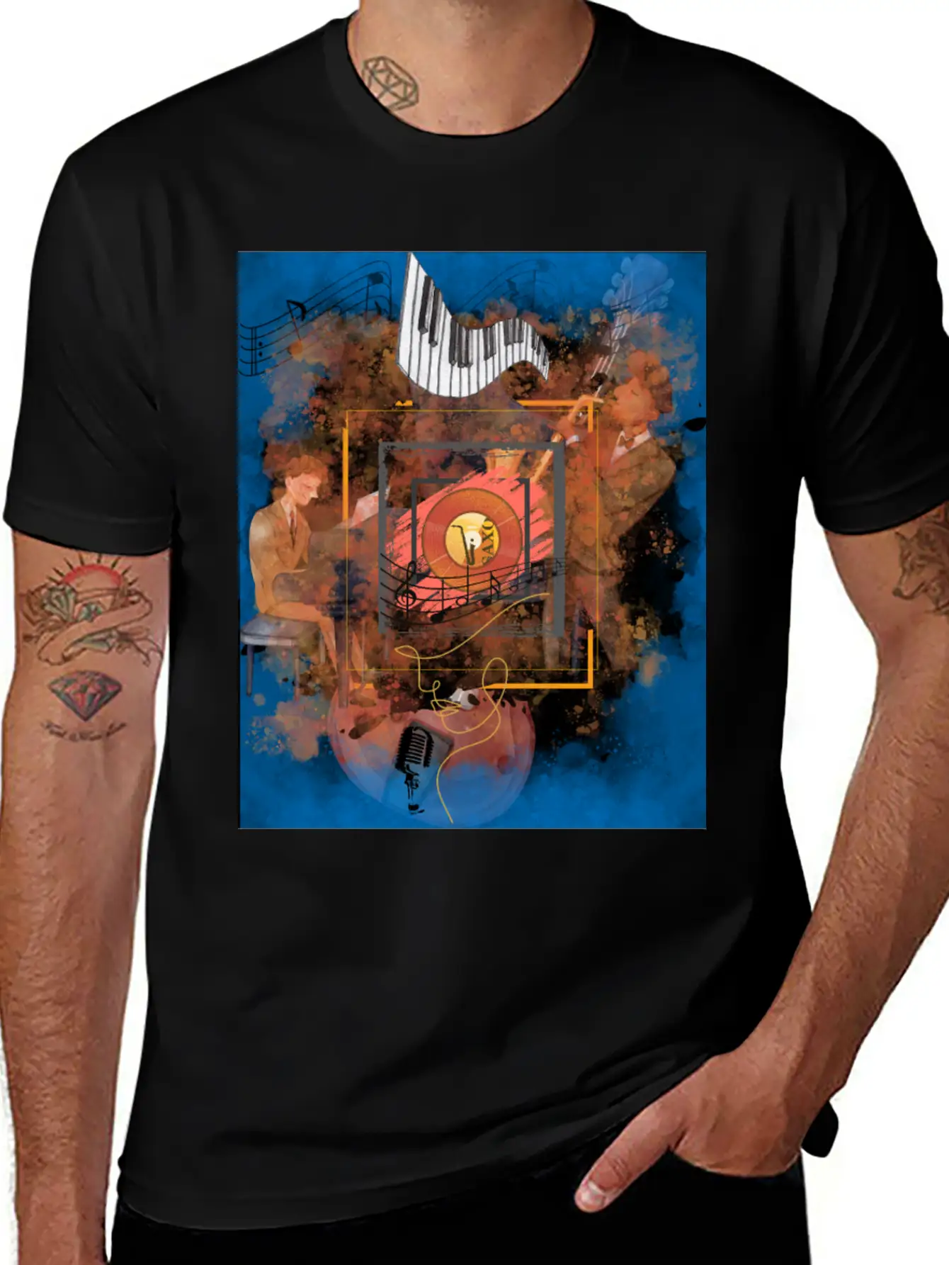 Jazz Fusion - Melodies In Watercolors Casual Graphic T-Shirt – Simple And Comfortable Daily Wear
