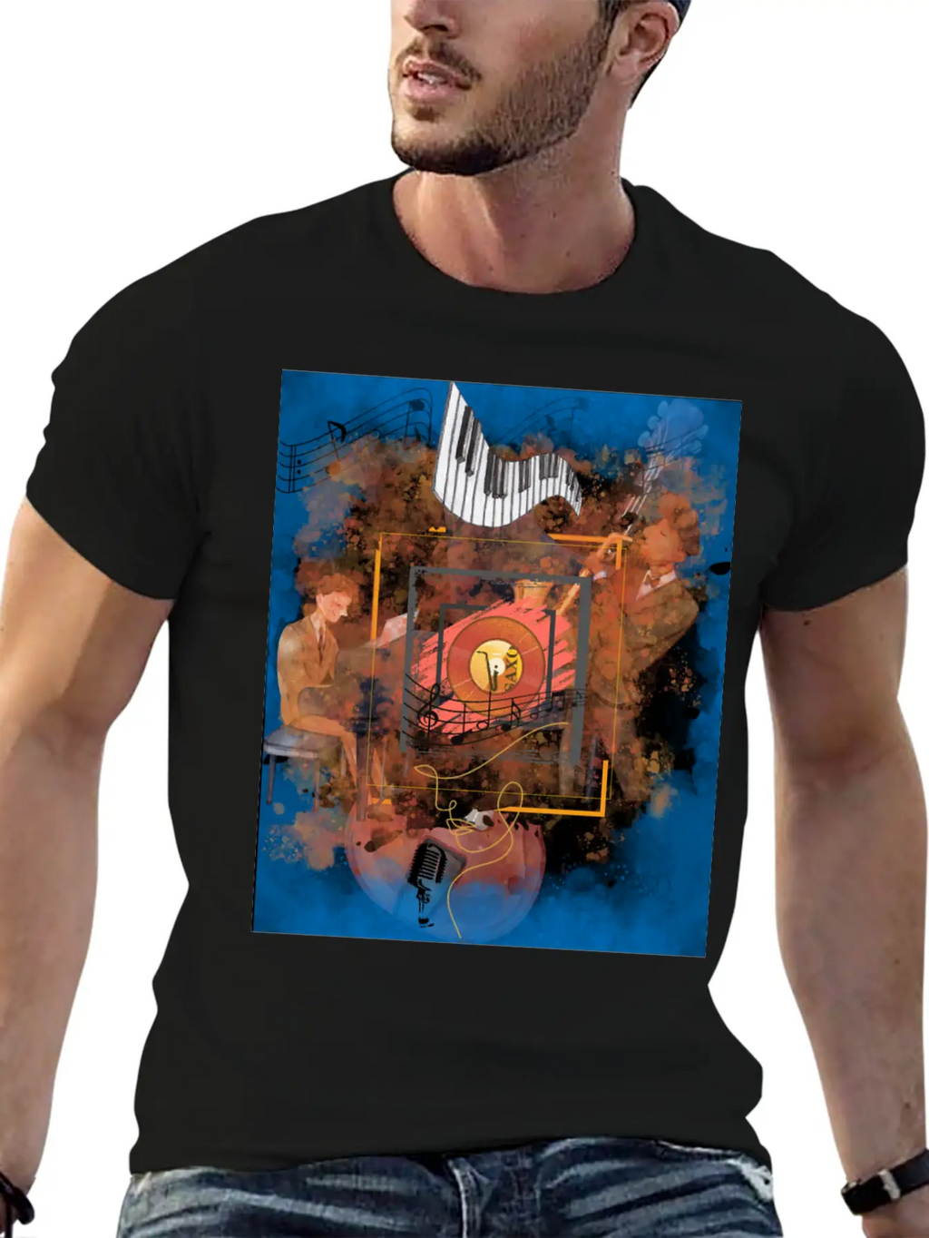 Jazz Fusion - Melodies In Watercolors Casual Graphic T-Shirt – Simple And Comfortable Daily Wear