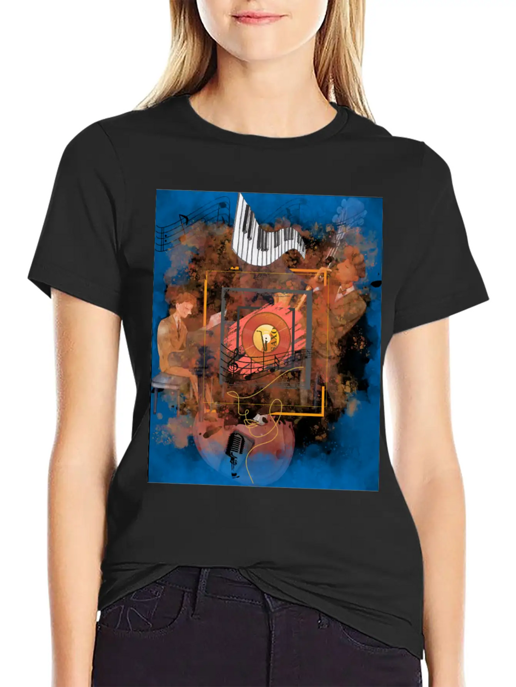 Jazz Fusion - Melodies In Watercolors Casual Graphic T-Shirt – Simple And Comfortable Daily Wear
