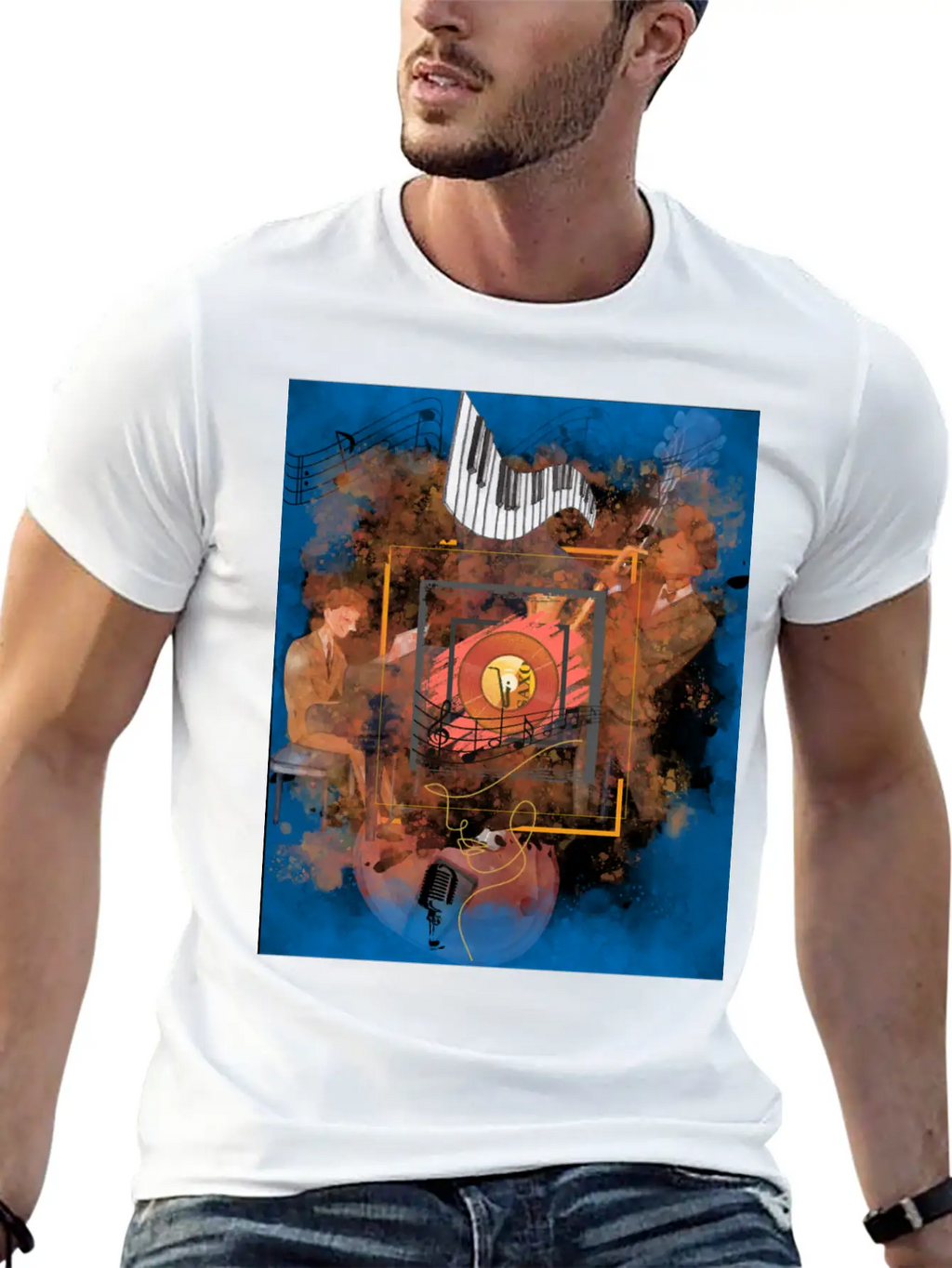 Jazz Fusion - Melodies In Watercolors Casual Graphic T-Shirt – Simple And Comfortable Daily Wear