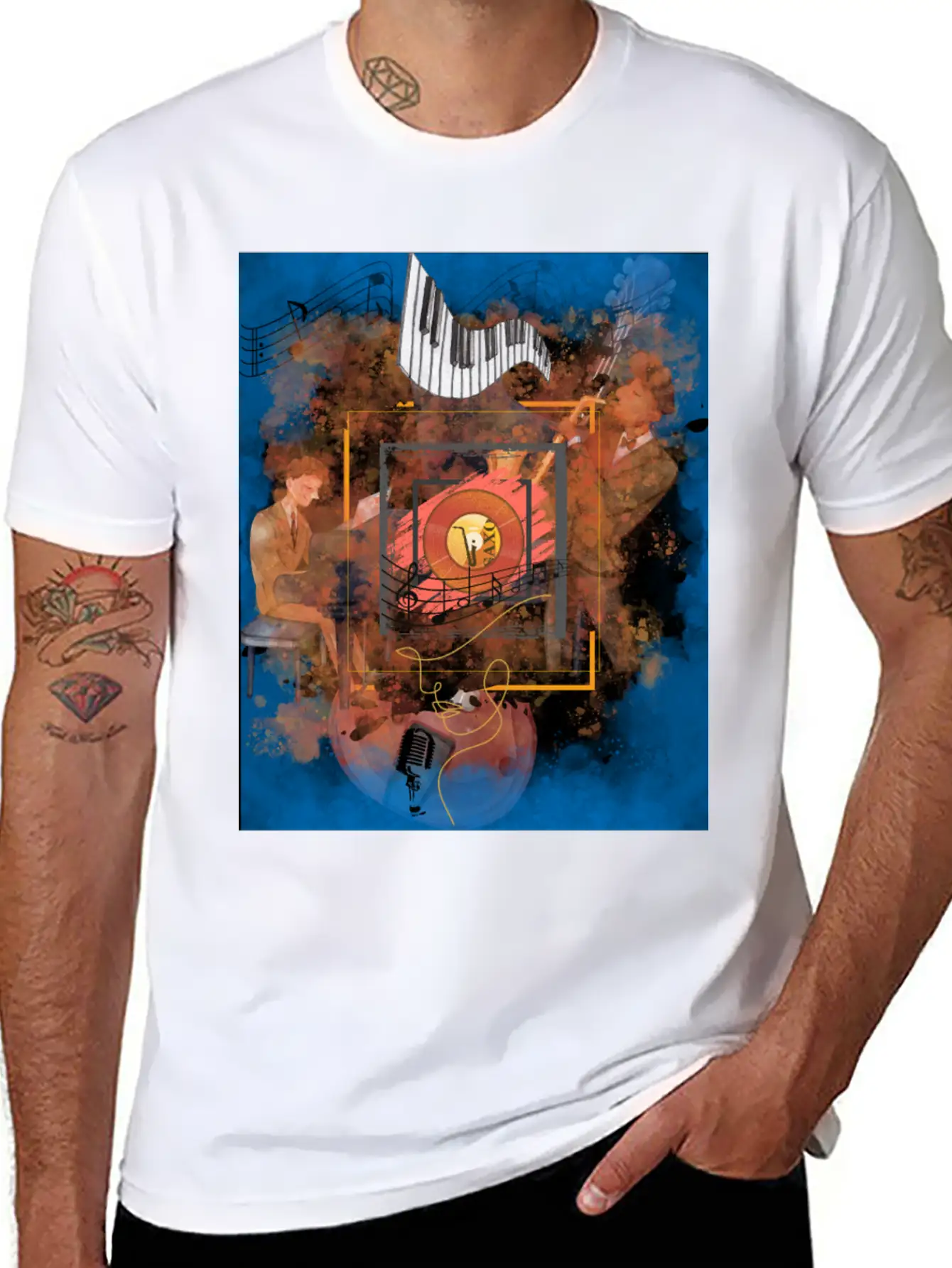 Jazz Fusion - Melodies In Watercolors Casual Graphic T-Shirt – Simple And Comfortable Daily Wear