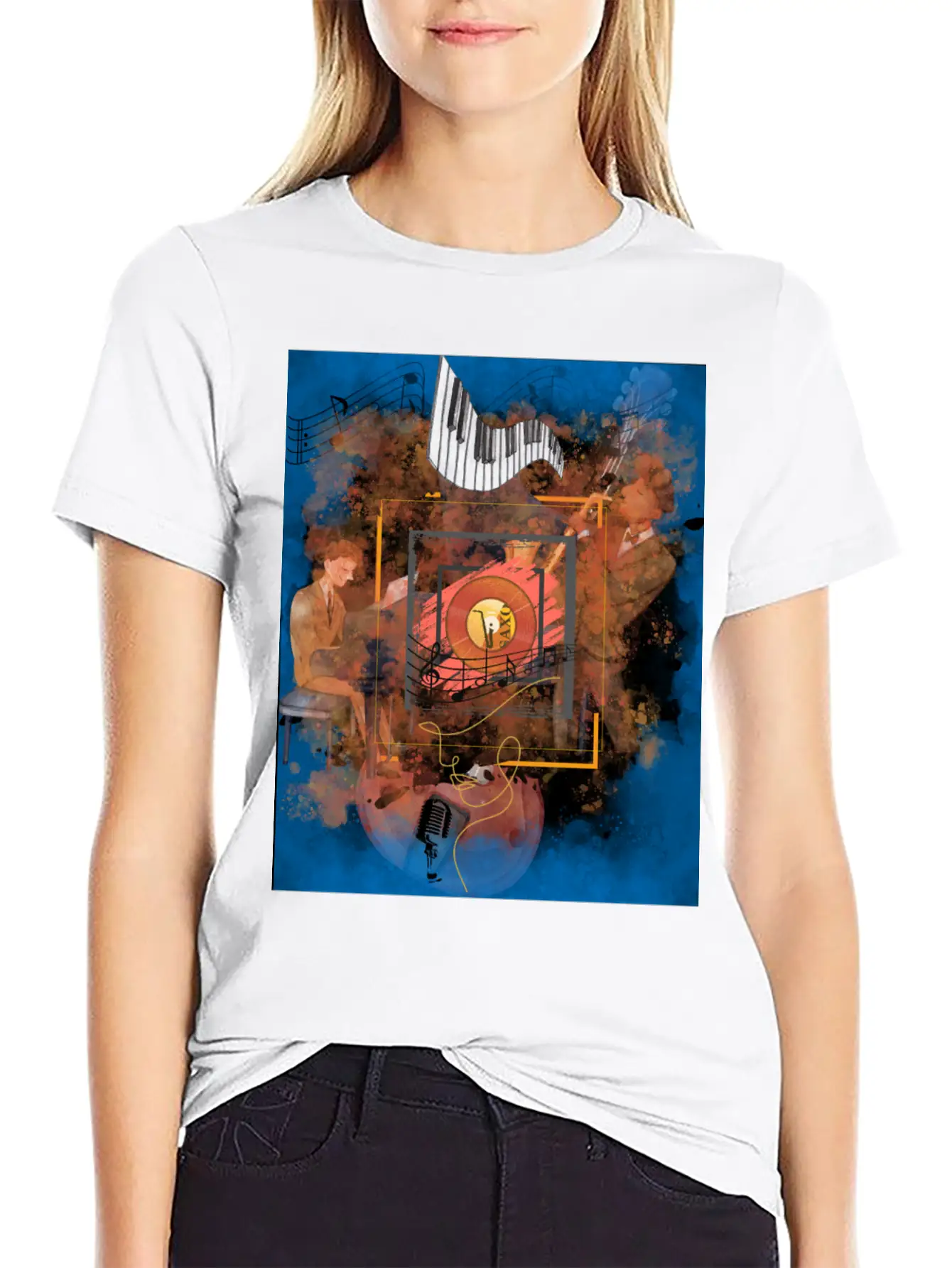 Jazz Fusion - Melodies In Watercolors Casual Graphic T-Shirt – Simple And Comfortable Daily Wear