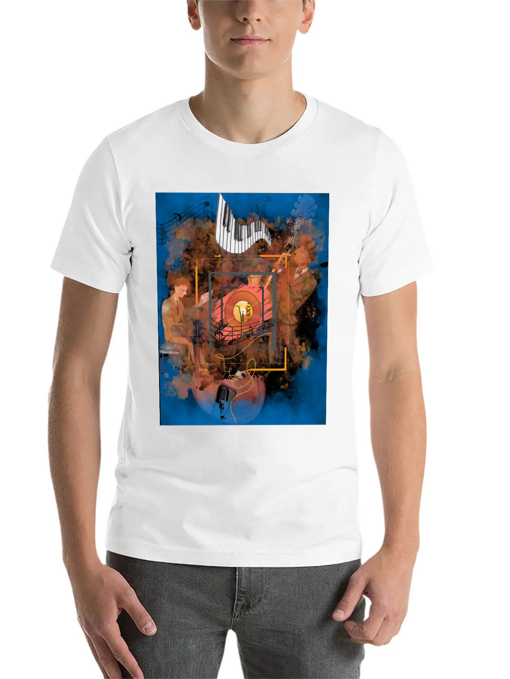 Jazz Fusion - Melodies In Watercolors Casual Graphic T-Shirt – Simple And Comfortable Daily Wear