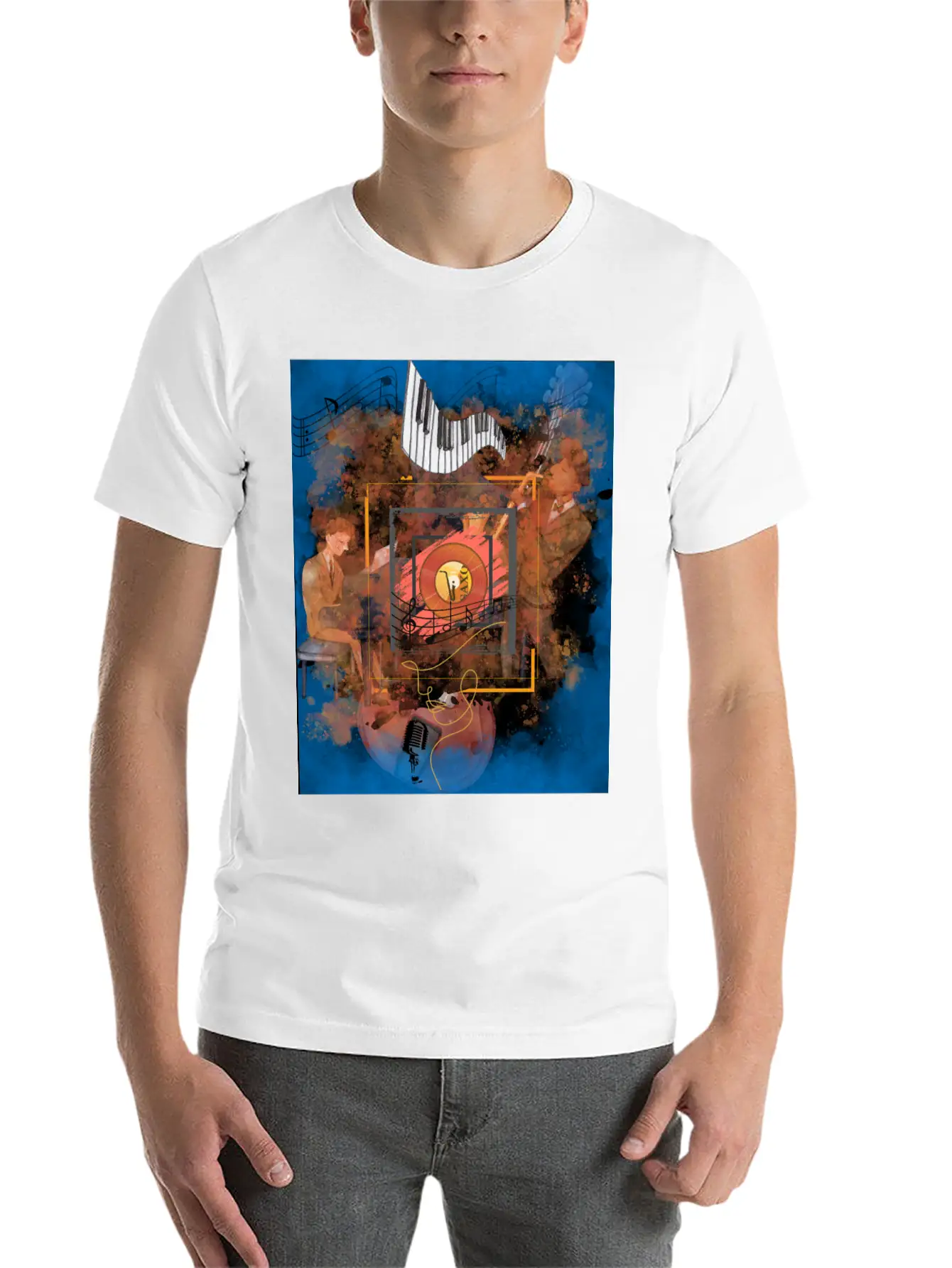 Jazz Fusion - Melodies In Watercolors Casual Graphic T-Shirt – Simple And Comfortable Daily Wear