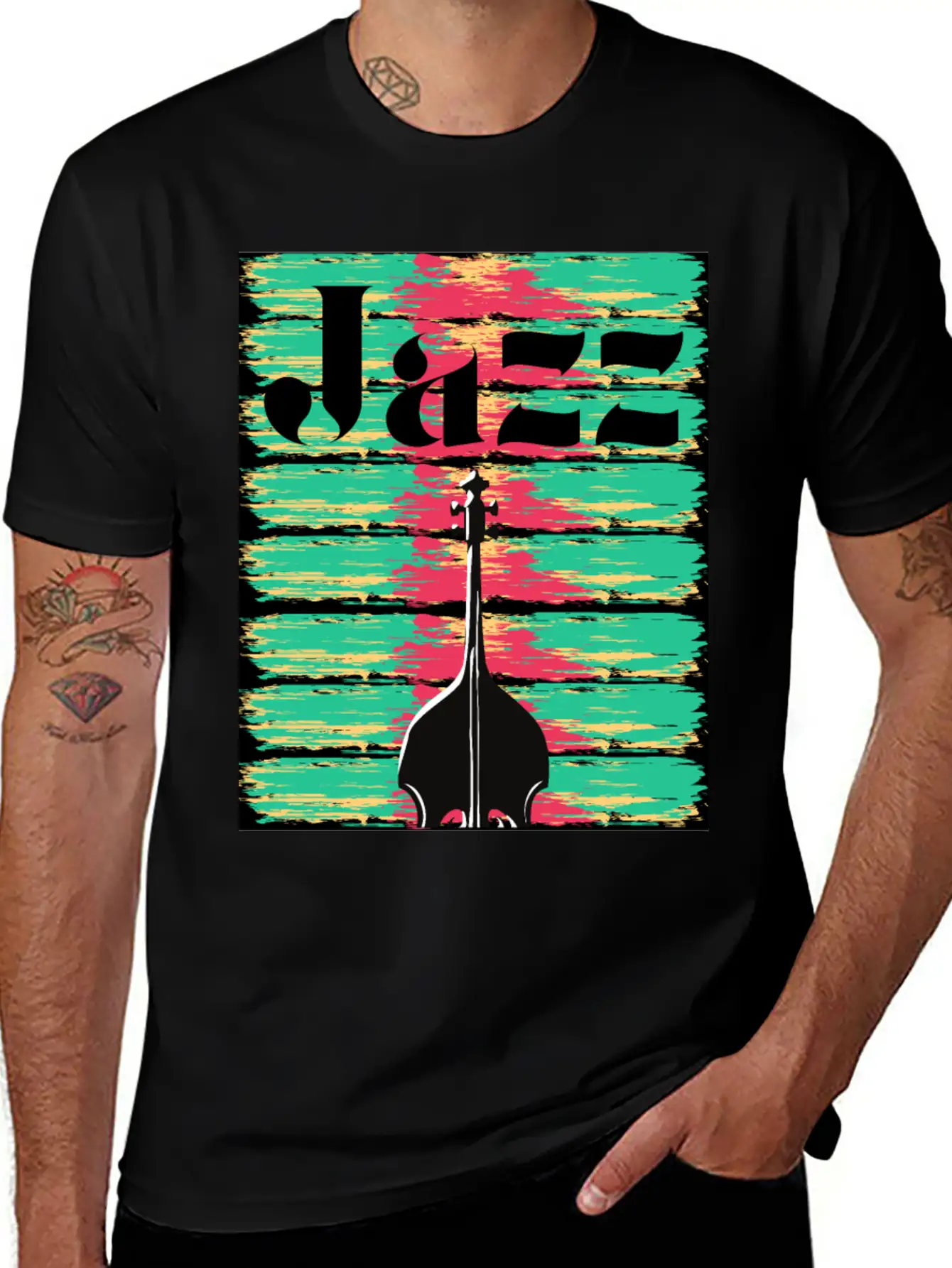 Jazzy Brushstrokes Contrabass Breathable Graphic T-Shirt – Perfect For Casual Days