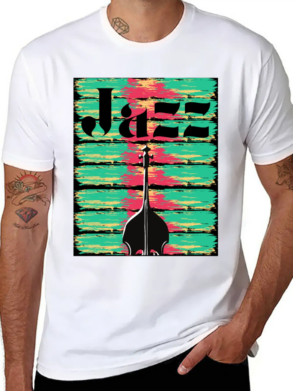 Jazzy Brushstrokes Contrabass Breathable Graphic T-Shirt – Perfect For Casual Days