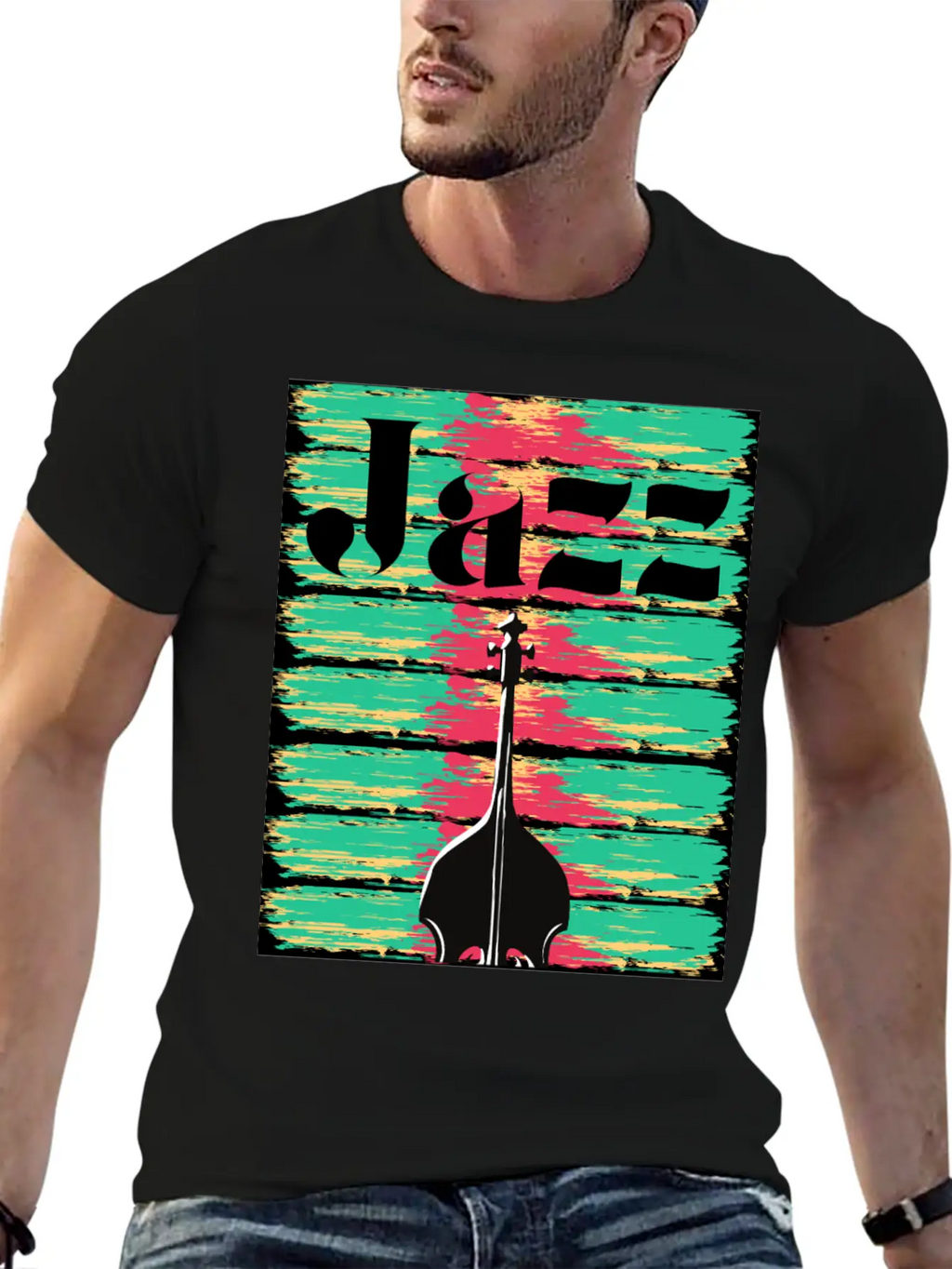 Jazzy Brushstrokes Contrabass Breathable Graphic T-Shirt – Perfect For Casual Days