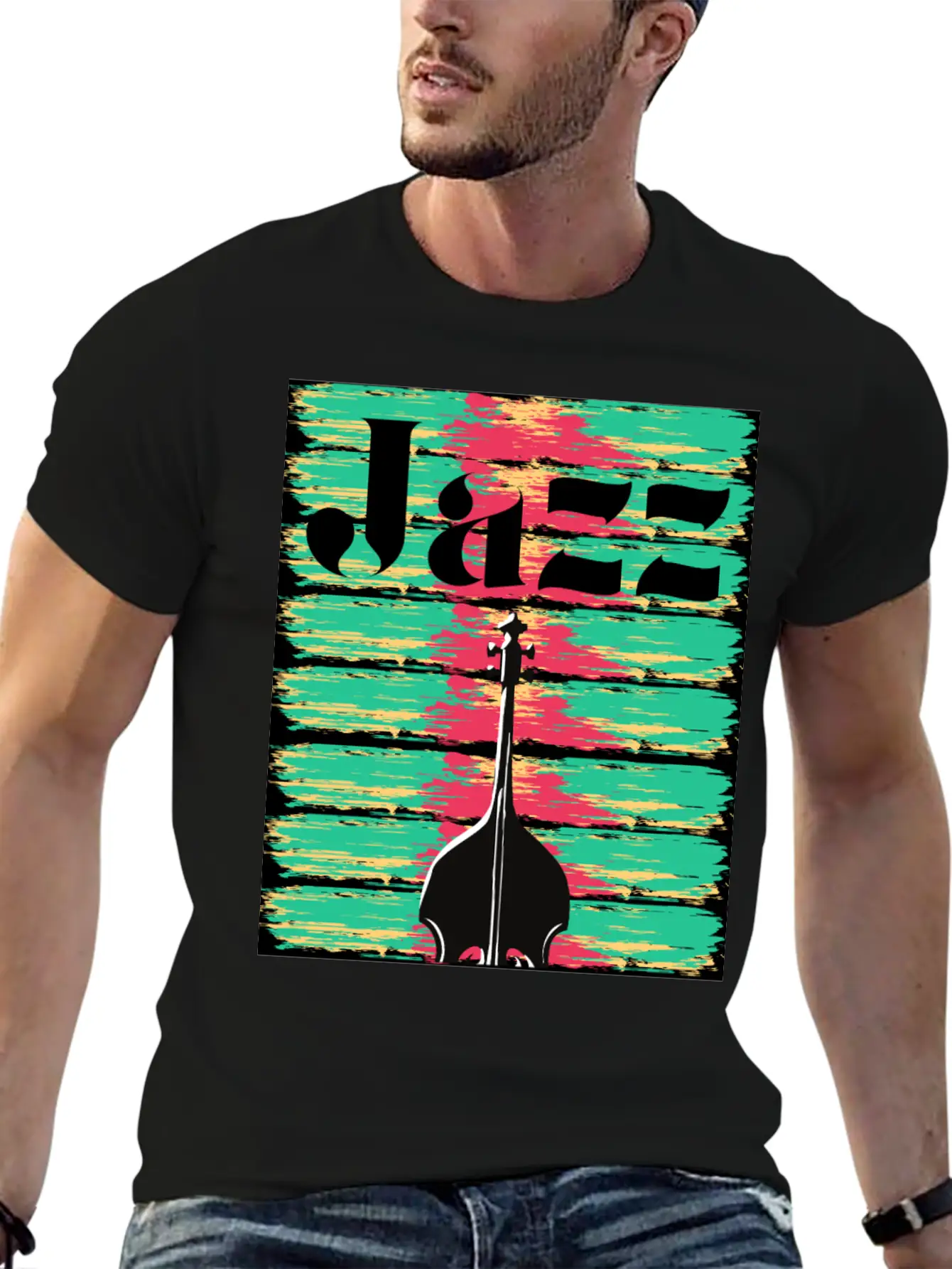 Jazzy Brushstrokes Contrabass Breathable Graphic T-Shirt – Perfect For Casual Days