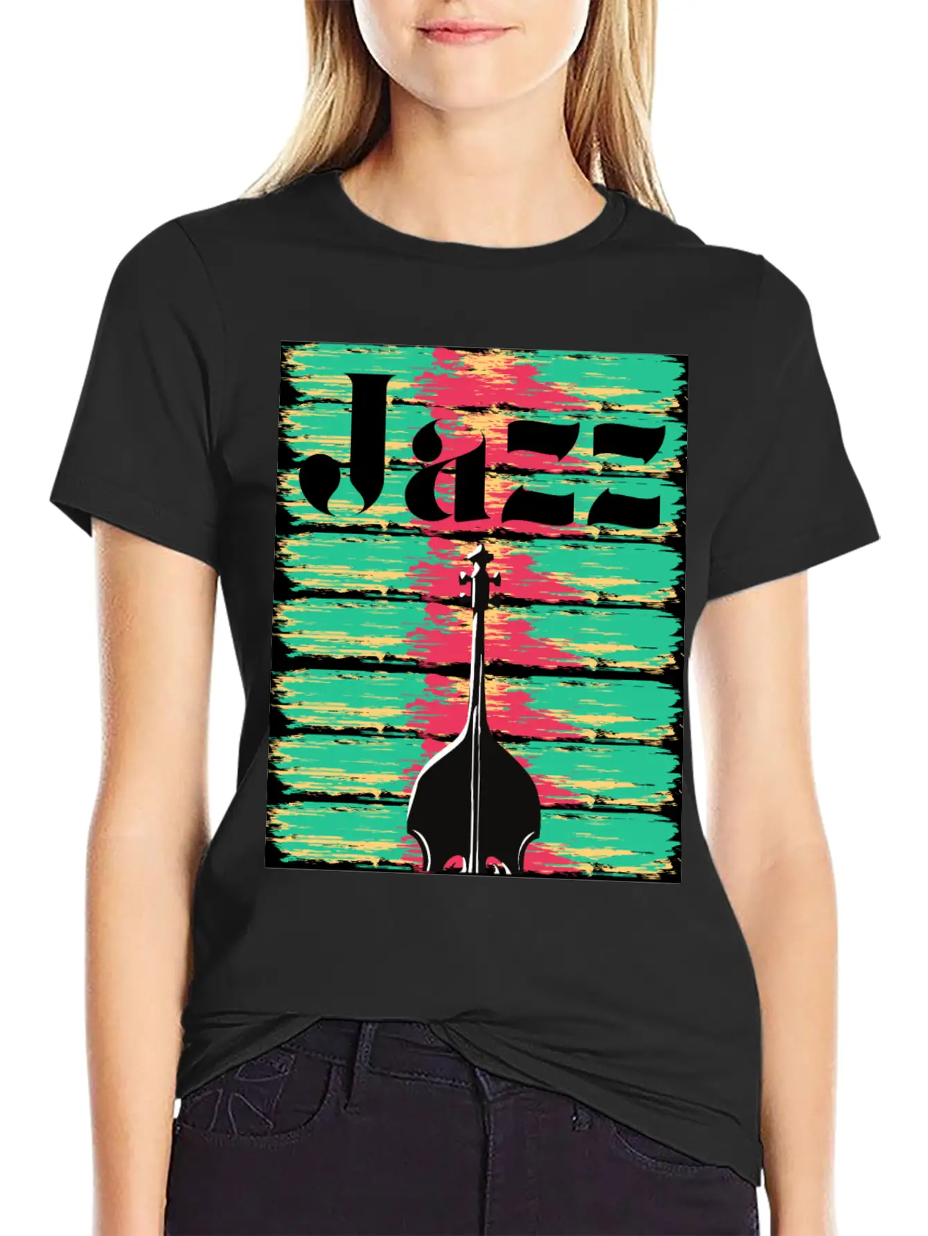 Jazzy Brushstrokes Contrabass Breathable Graphic T-Shirt – Perfect For Casual Days