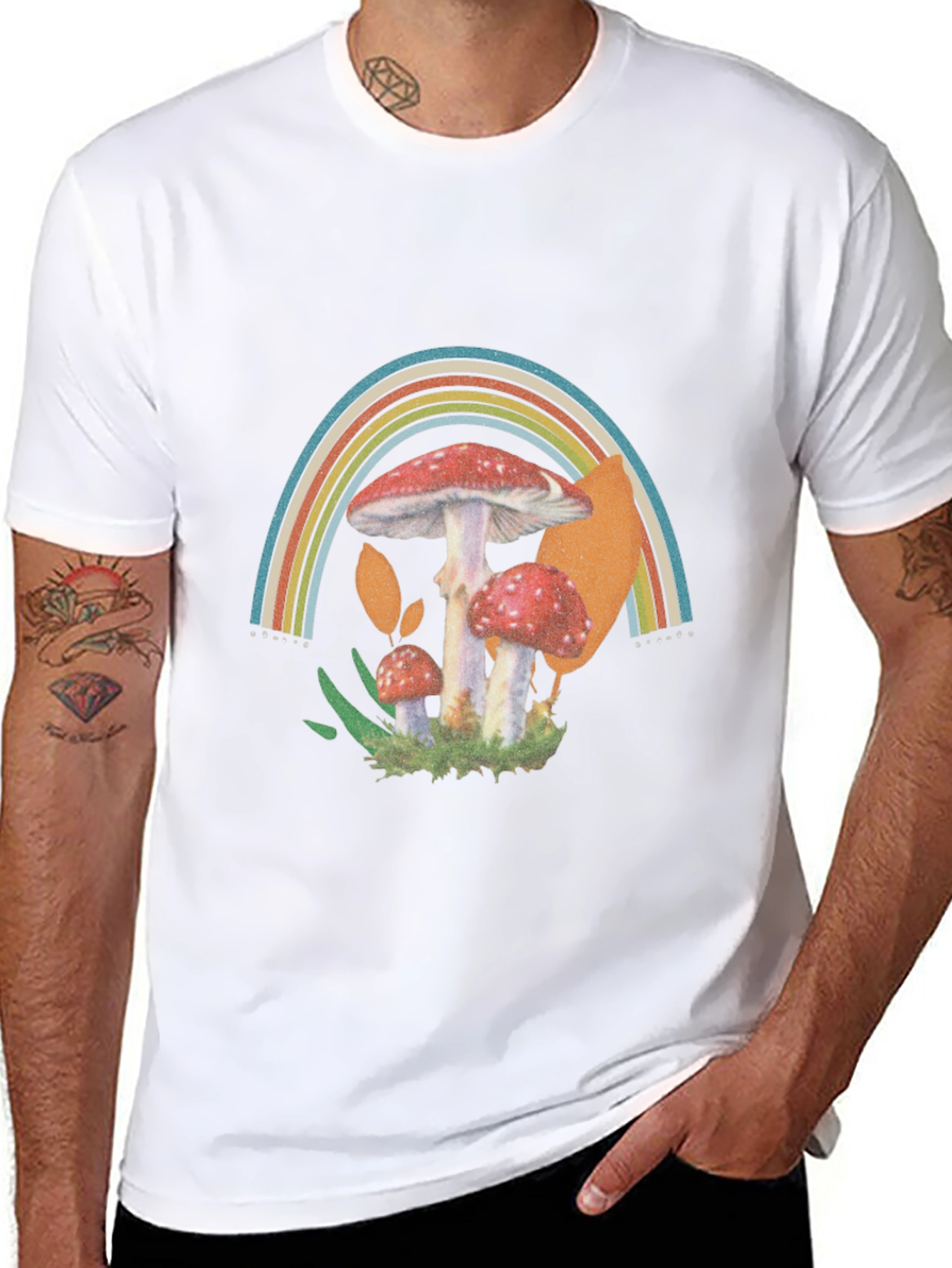 Retro Mushroom Rainbow Graphic Tee