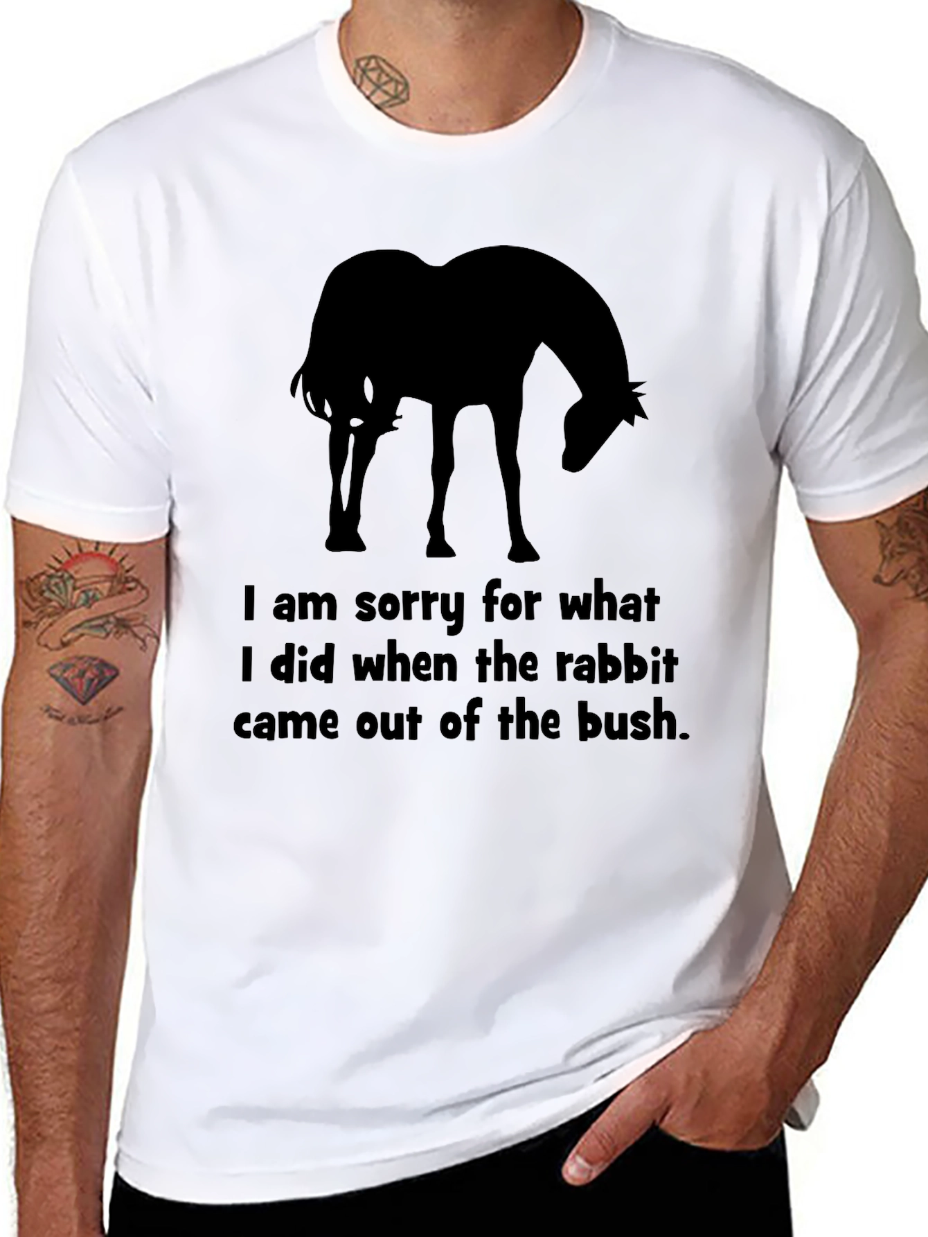 Humorous Horse & Rabbit T-Shirt - Sorry for My Actions