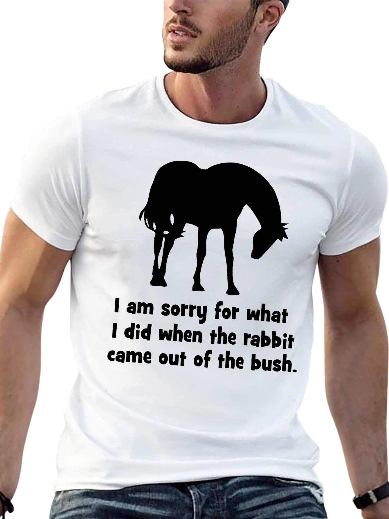 Humorous Horse & Rabbit T-Shirt - Sorry for My Actions
