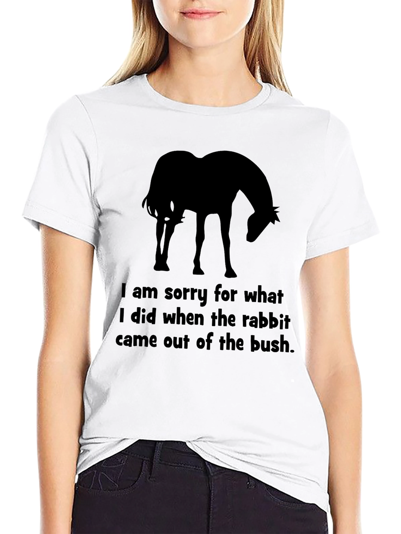 Humorous Horse & Rabbit T-Shirt - Sorry for My Actions