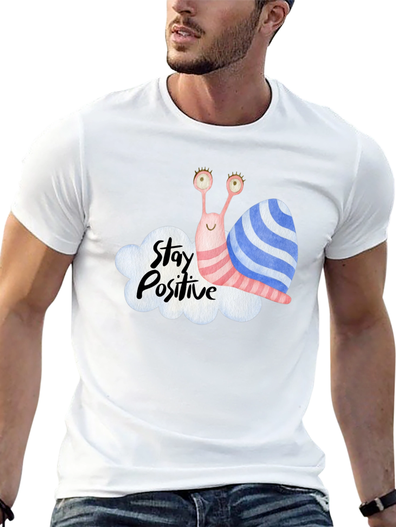 Stay Positive Snail Graphic Tee - Black