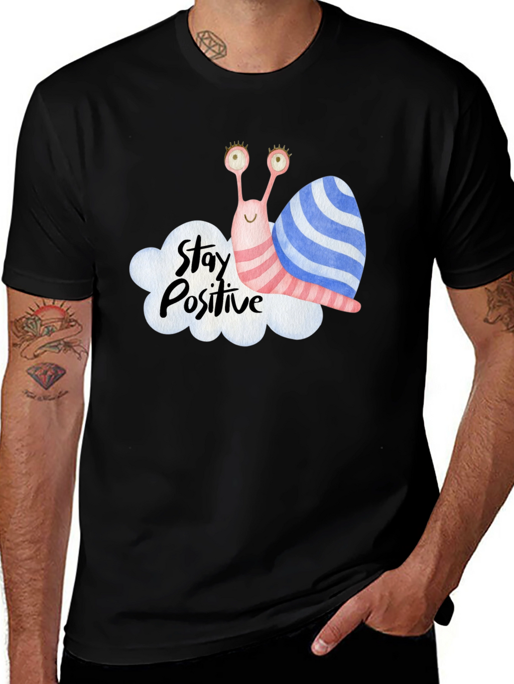 Stay Positive Snail Graphic Tee - Black