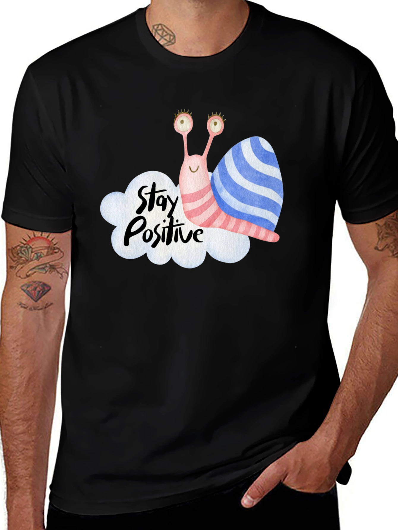 Stay Positive Snail Graphic Tee - Black