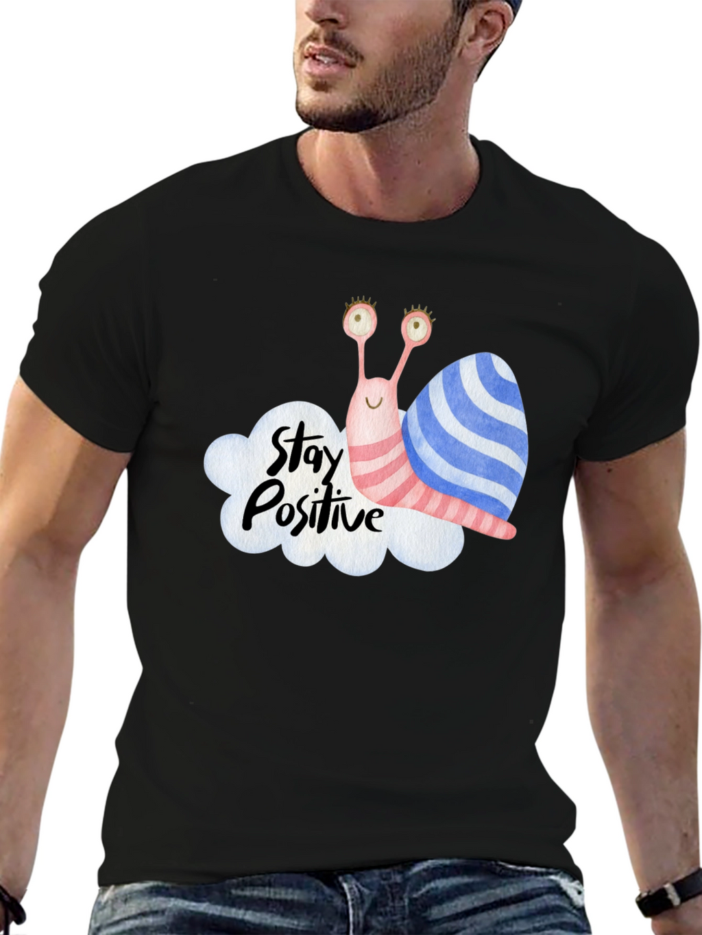 Stay Positive Snail Graphic Tee - Black
