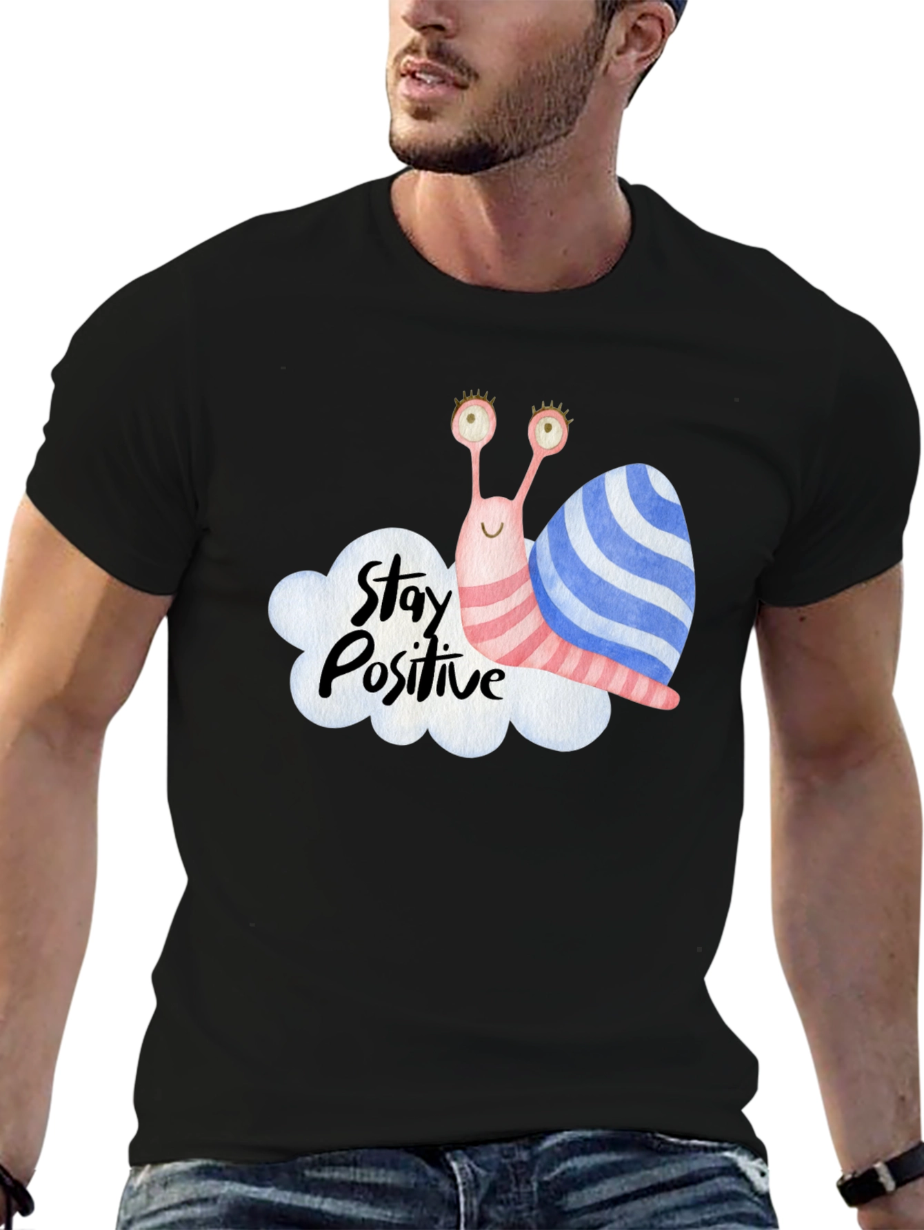 Stay Positive Snail Graphic Tee - Black