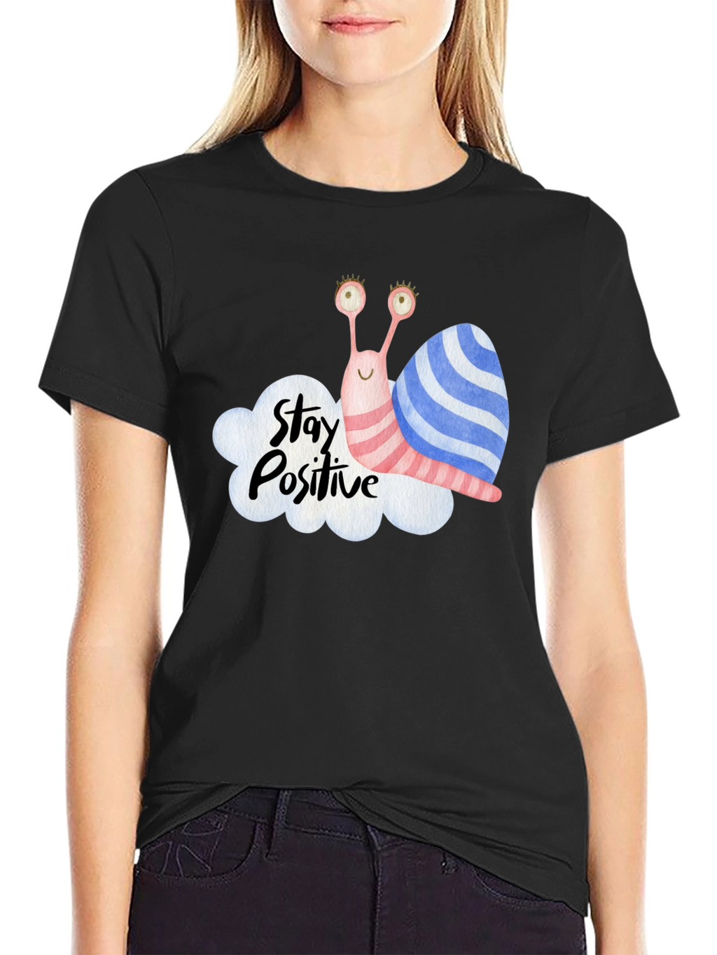 Stay Positive Snail Graphic Tee - Black