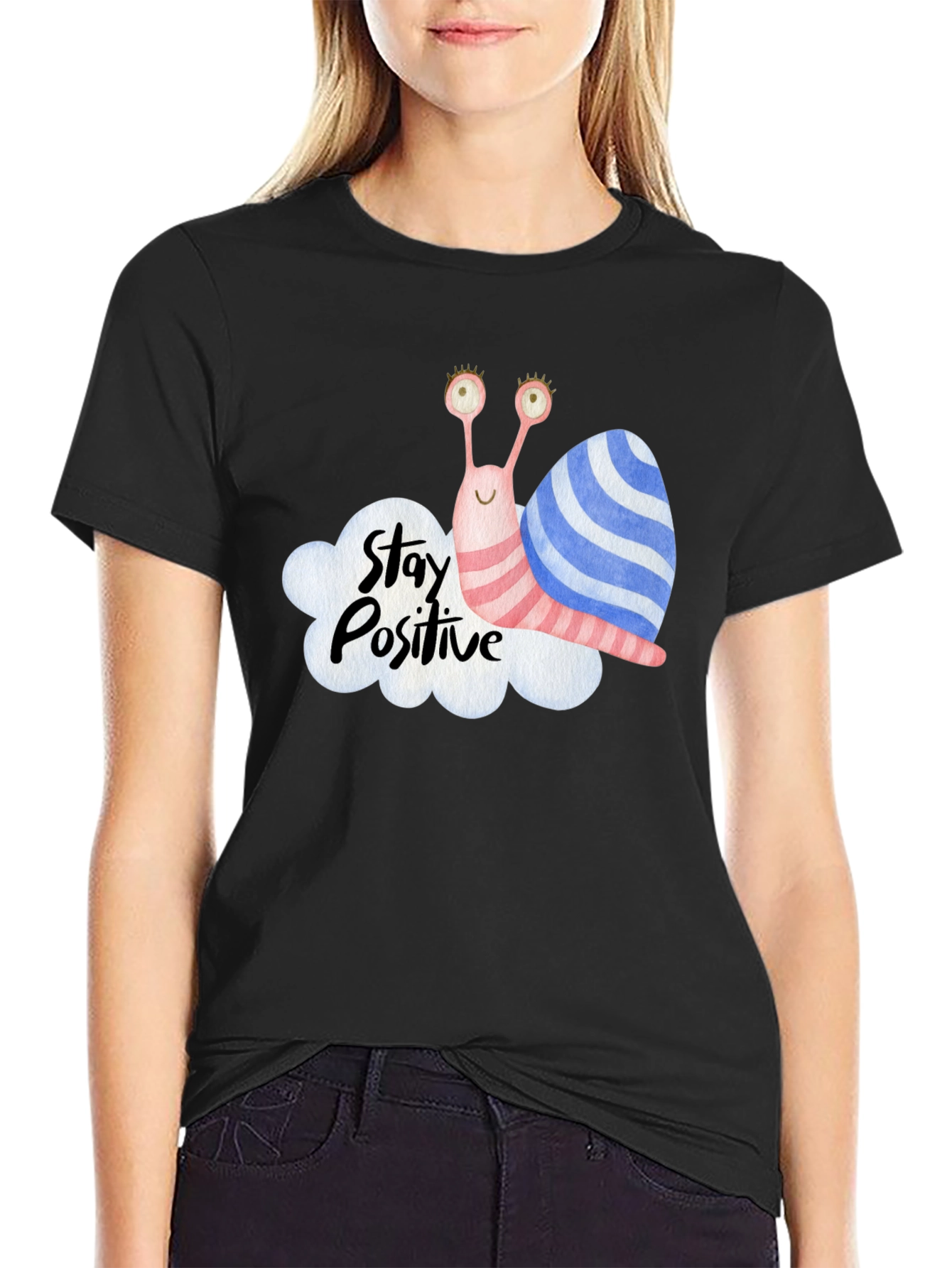 Stay Positive Snail Graphic Tee - Black
