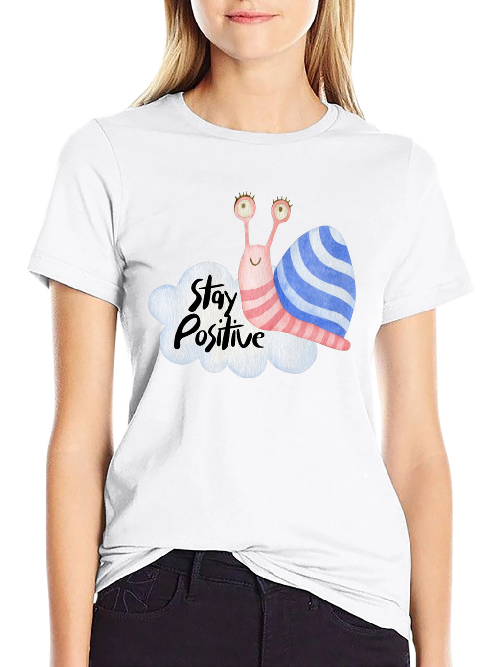 Stay Positive Snail Graphic Tee - Black