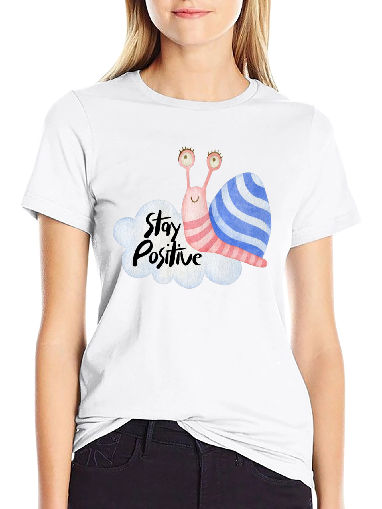 Stay Positive Snail Graphic Tee - Black