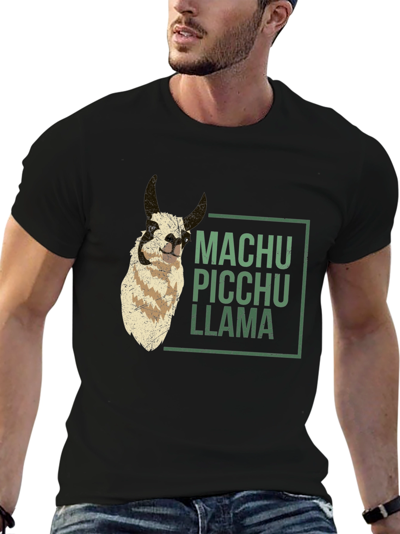 Machu Picchu Llama Graphic Tee - Black Crew Neck
